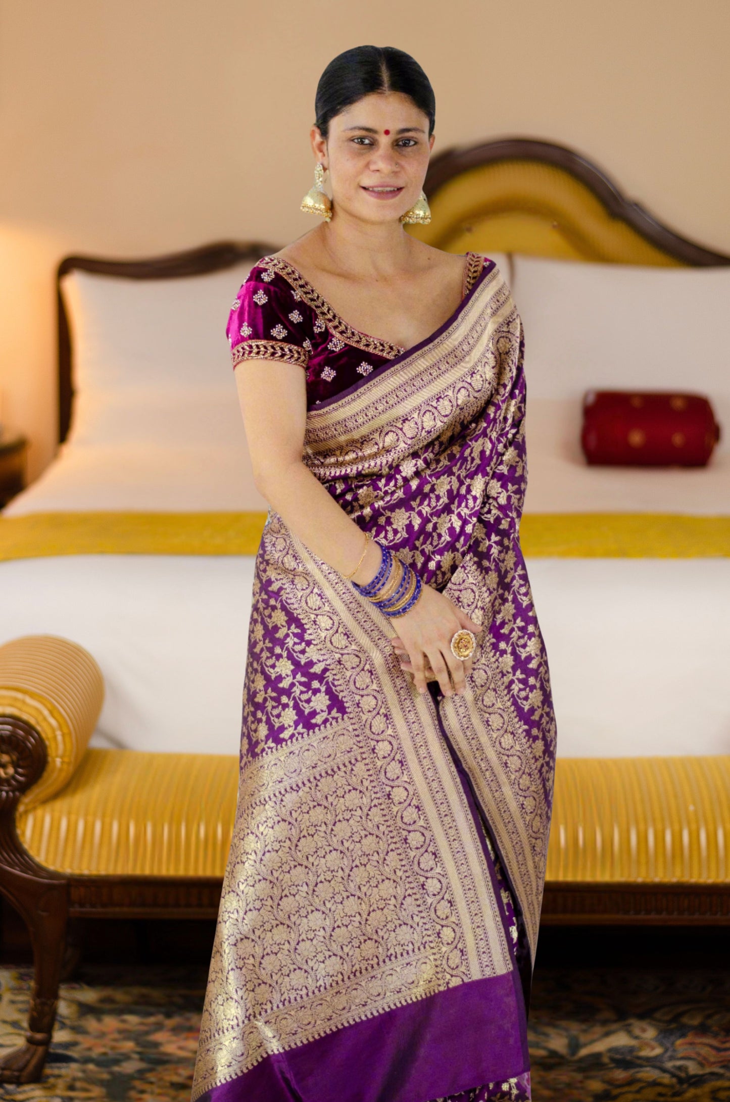 Magenta Colour Pure Handloom Cutwork Katan Silk Saree.