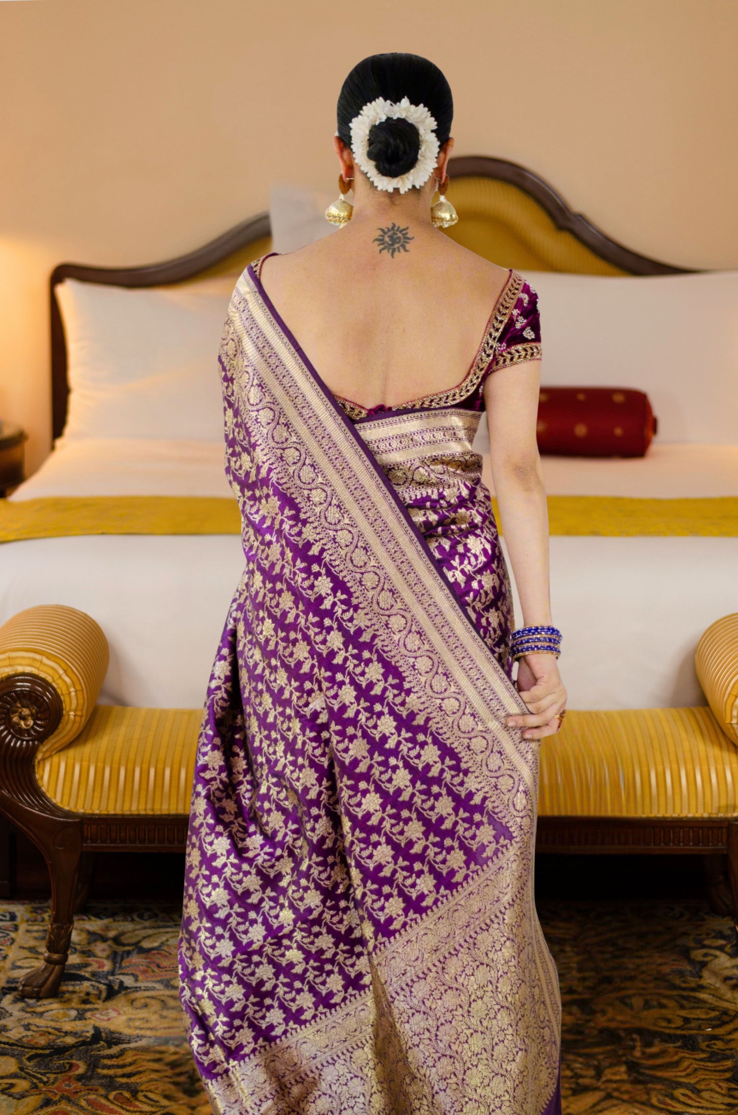 Magenta Colour Pure Handloom Cutwork Katan Silk Saree.