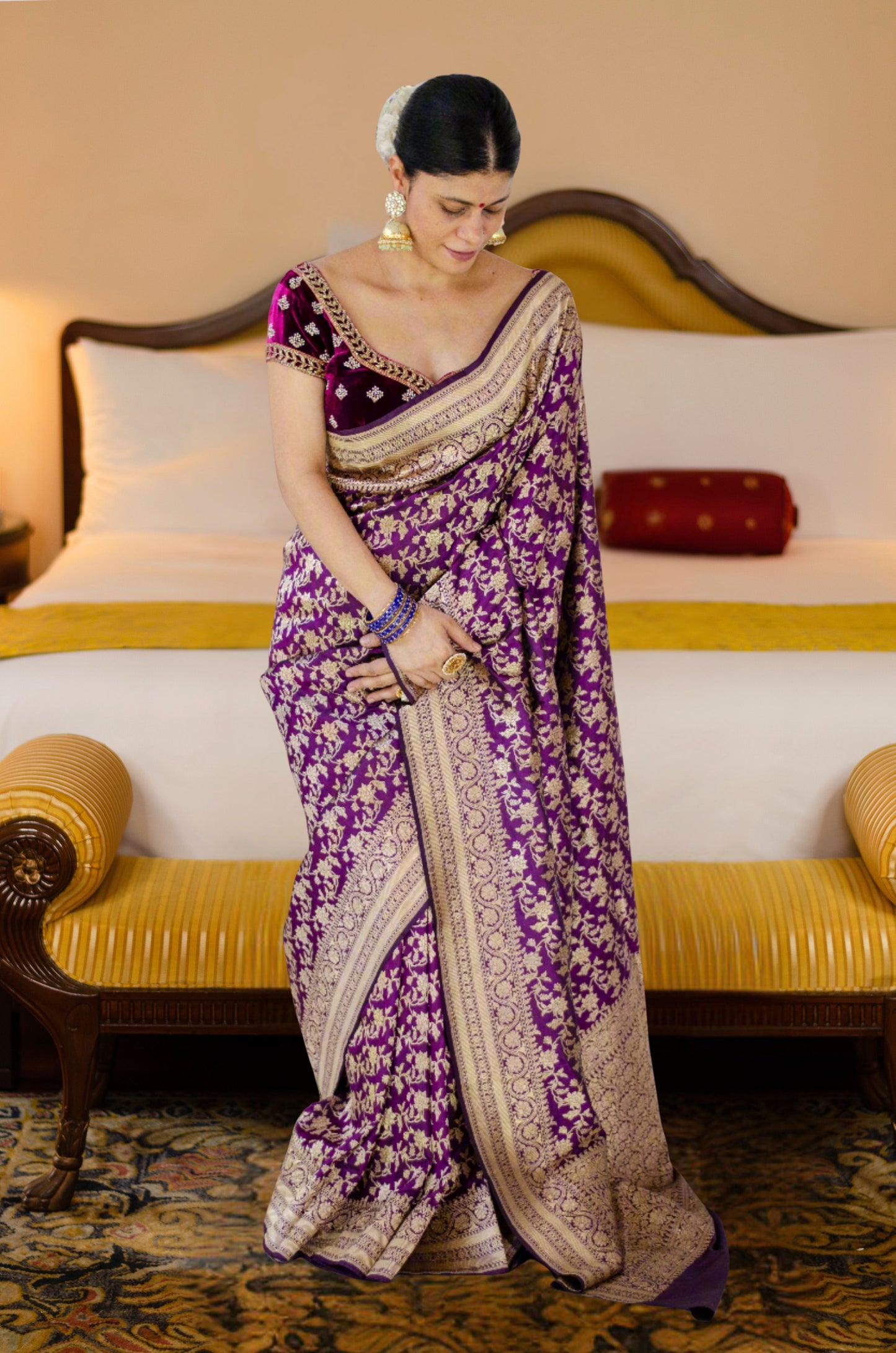 Magenta Colour Pure Handloom Cutwork Katan Silk Saree.