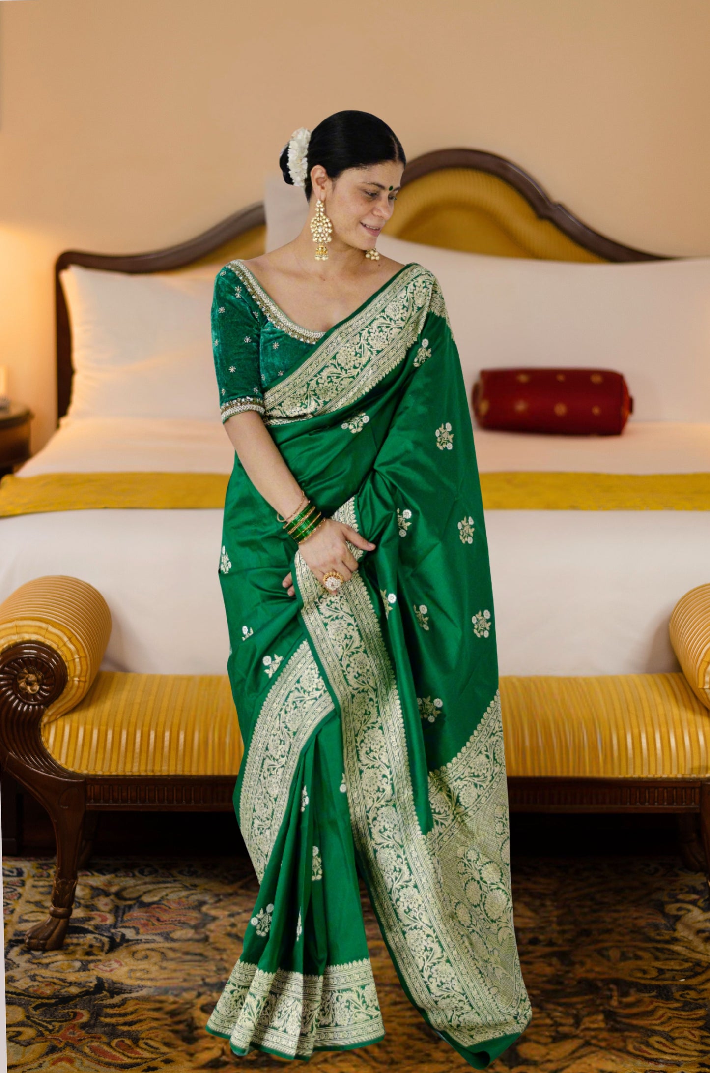 Bottle Green Colour Meenakari /Silver Jangle kadwa Weaving Handwoven Katan Mulbery Silk Saree