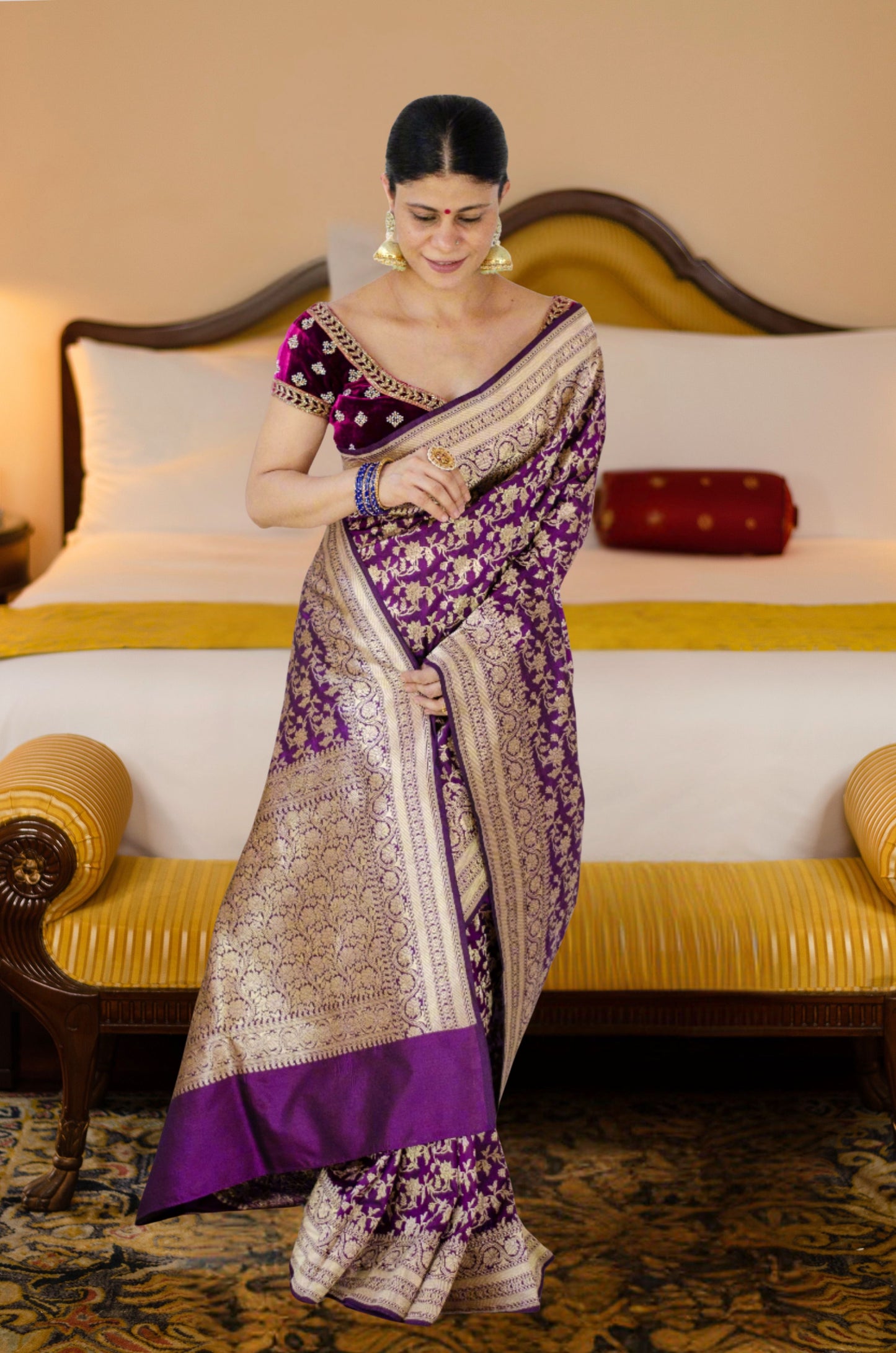 Magenta Colour Pure Handloom Cutwork Katan Silk Saree.