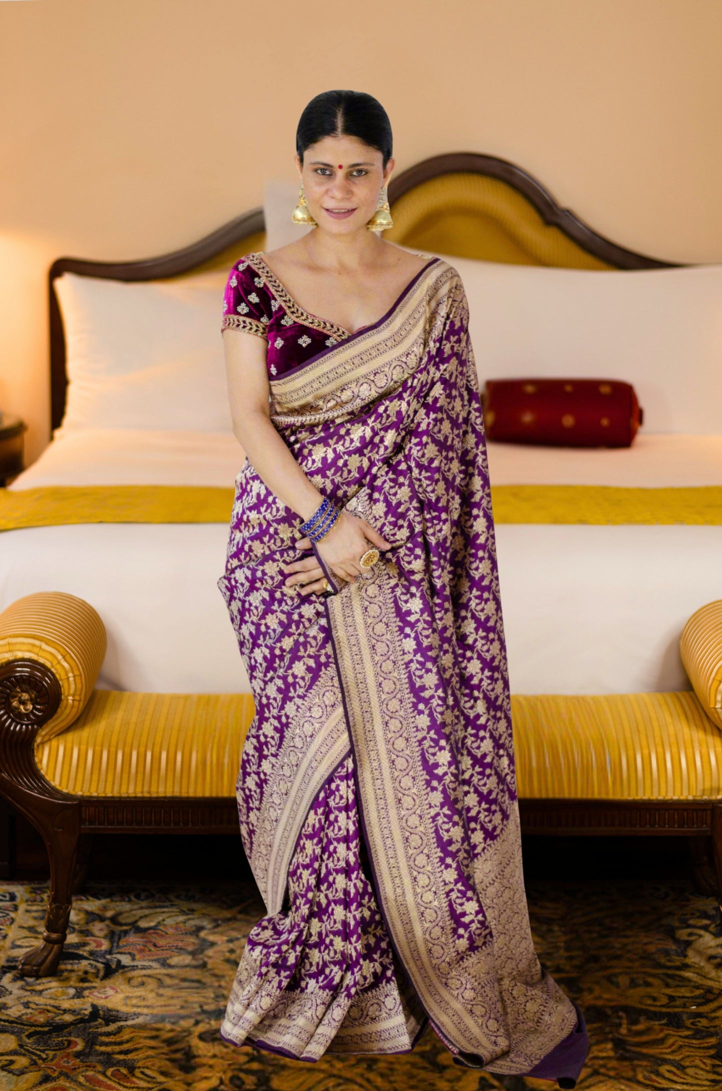 Magenta Colour Pure Handloom Cutwork Katan Silk Saree.