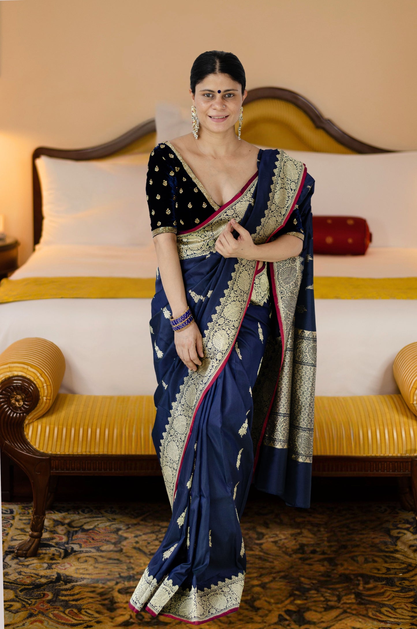 Deep Navi Bllue Colour Meenakari /Silver Jangle /Gold kadwa Weaving Handwoven Katan Mulbery Silk Saree