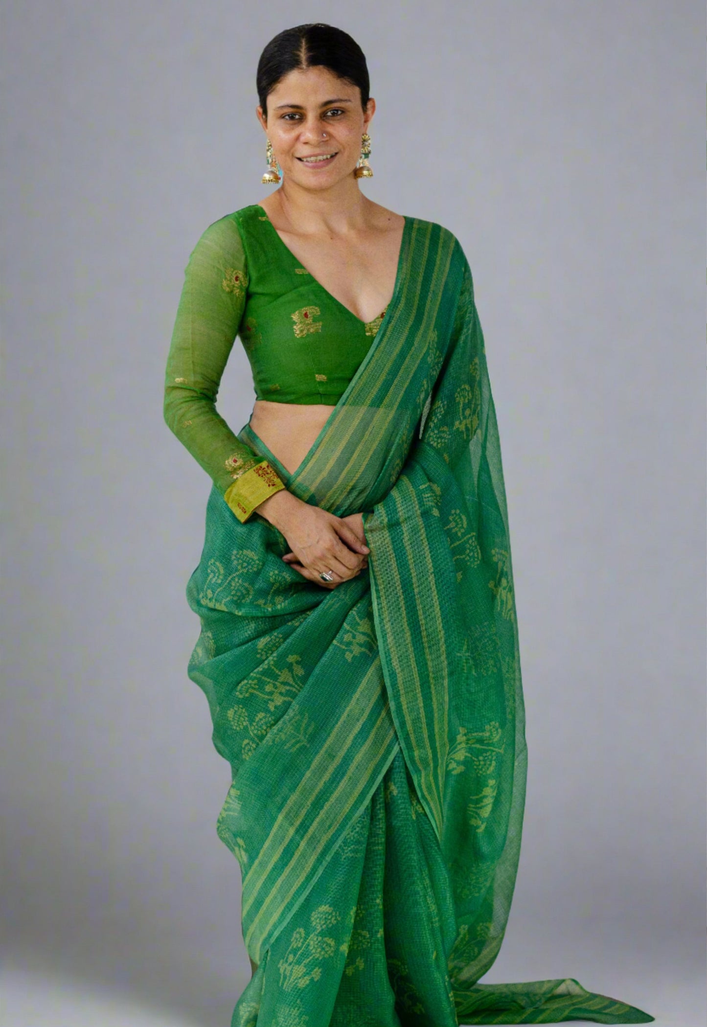 Hand Block Printed Natural Dyed Kota Silk Saree.