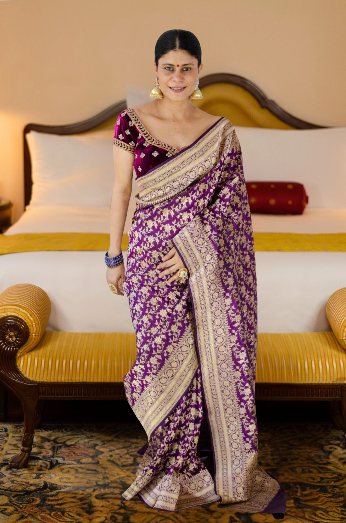 Magenta Colour Pure Handloom Cutwork Katan Silk Saree.