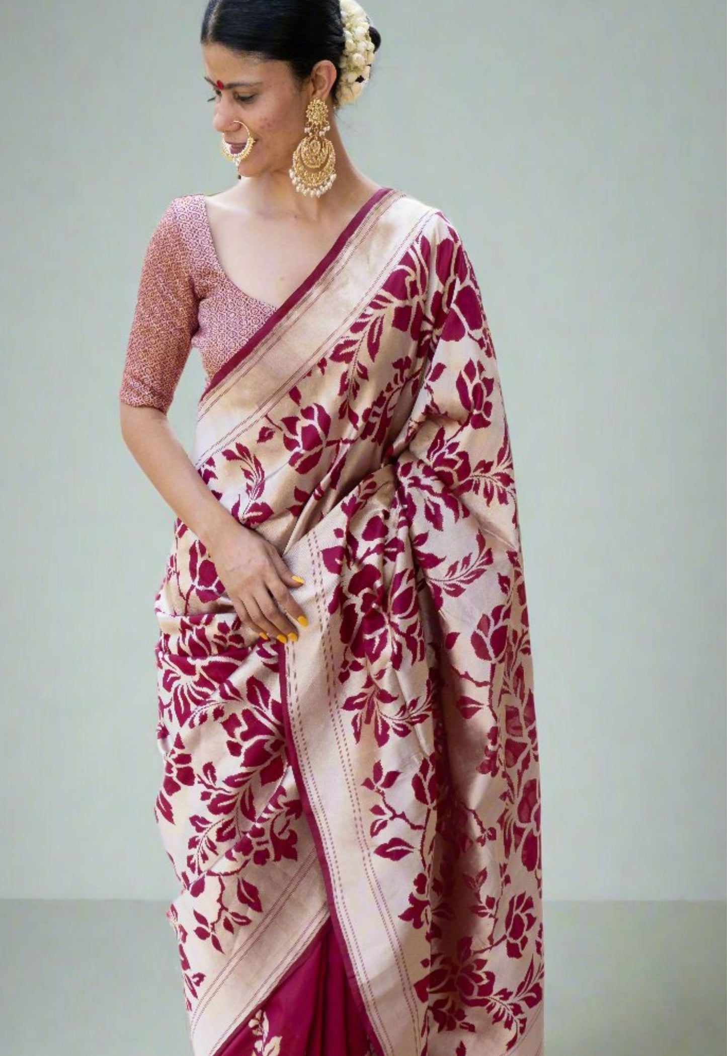 Magenta Colour Cut Work Handloom Katan Silk Banarasi Designer Saree