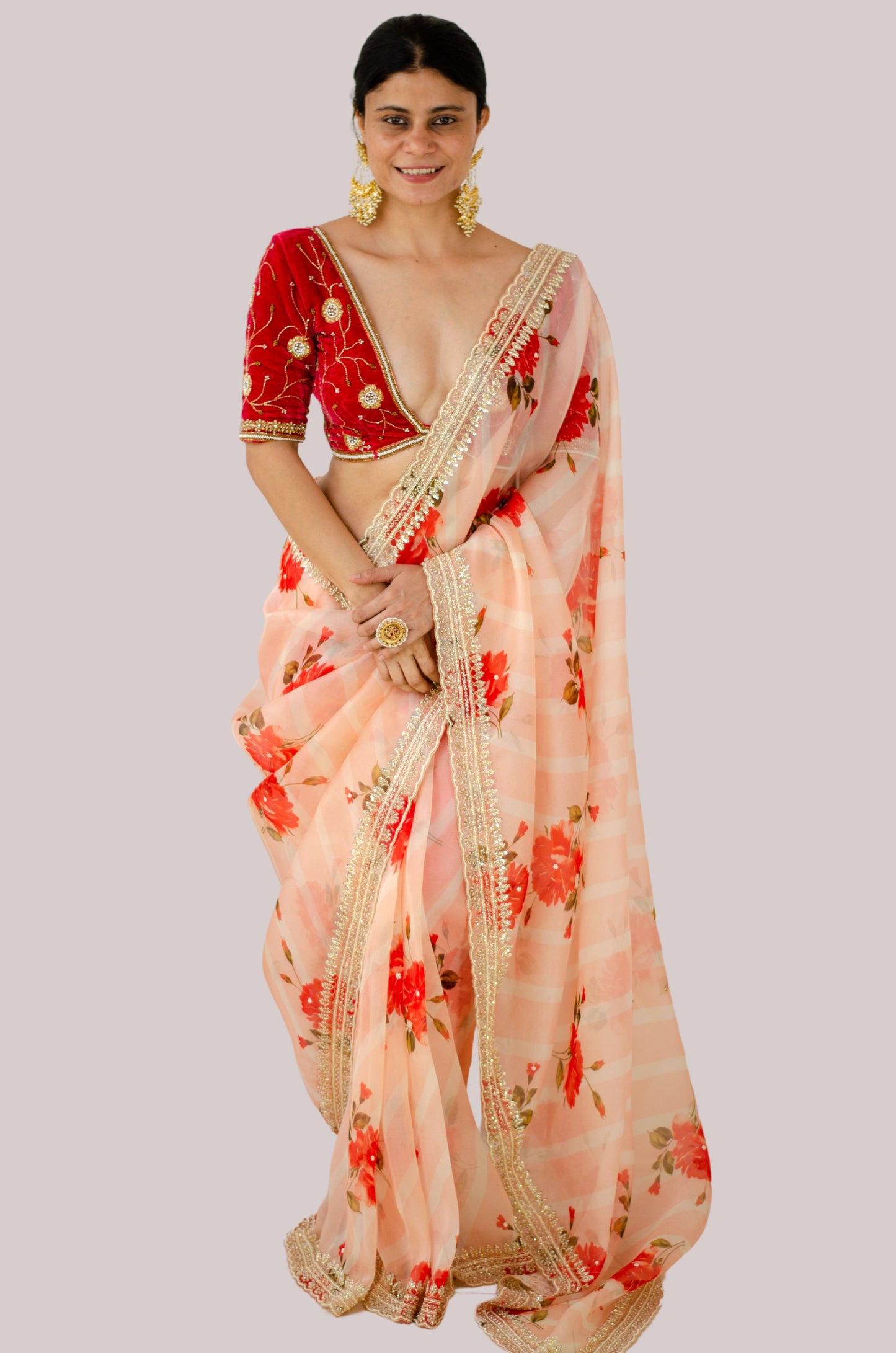Hand Embroidered Handloom organza Silk Saree.