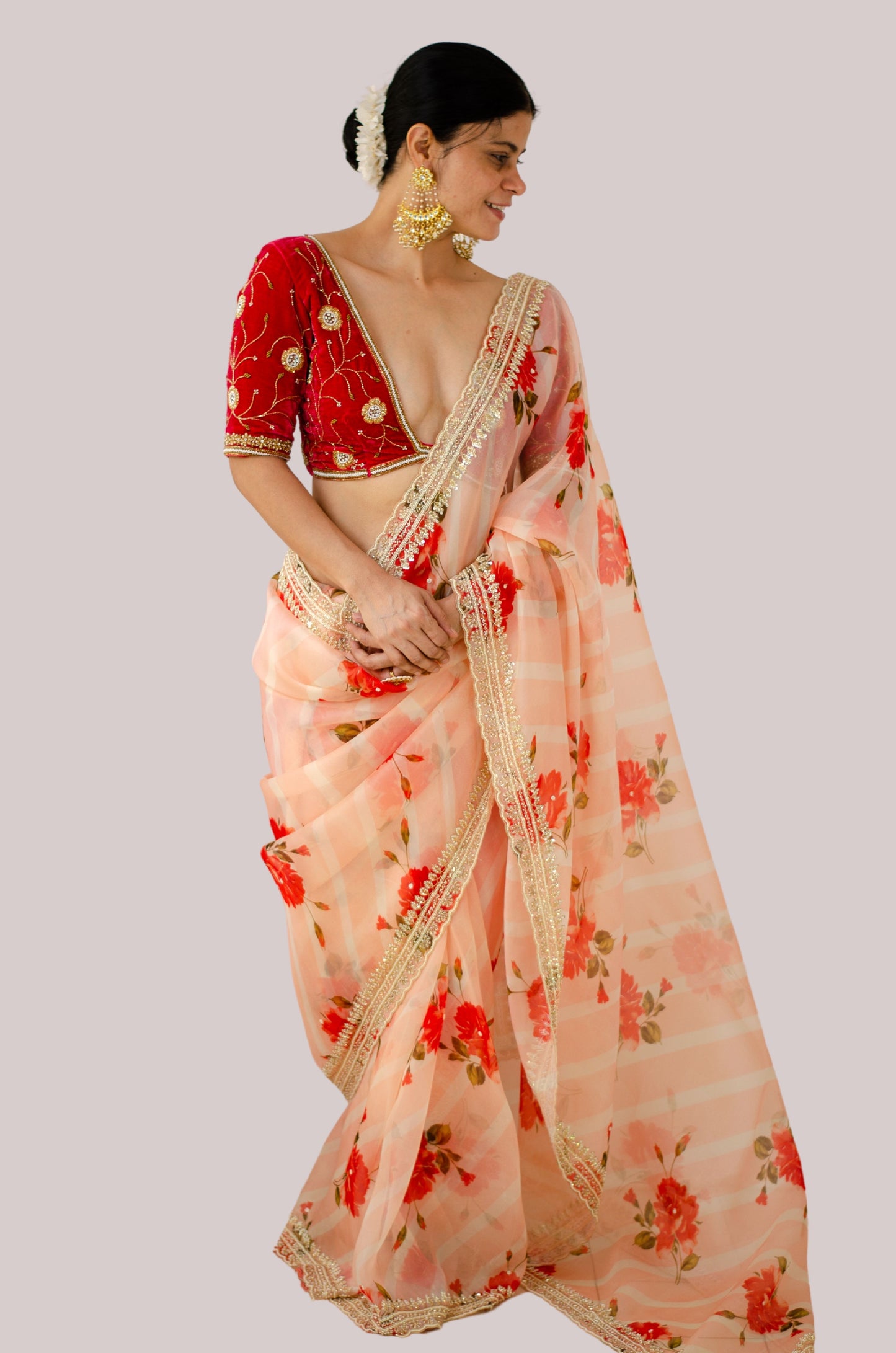 Hand Embroidered Handloom organza Silk Saree.