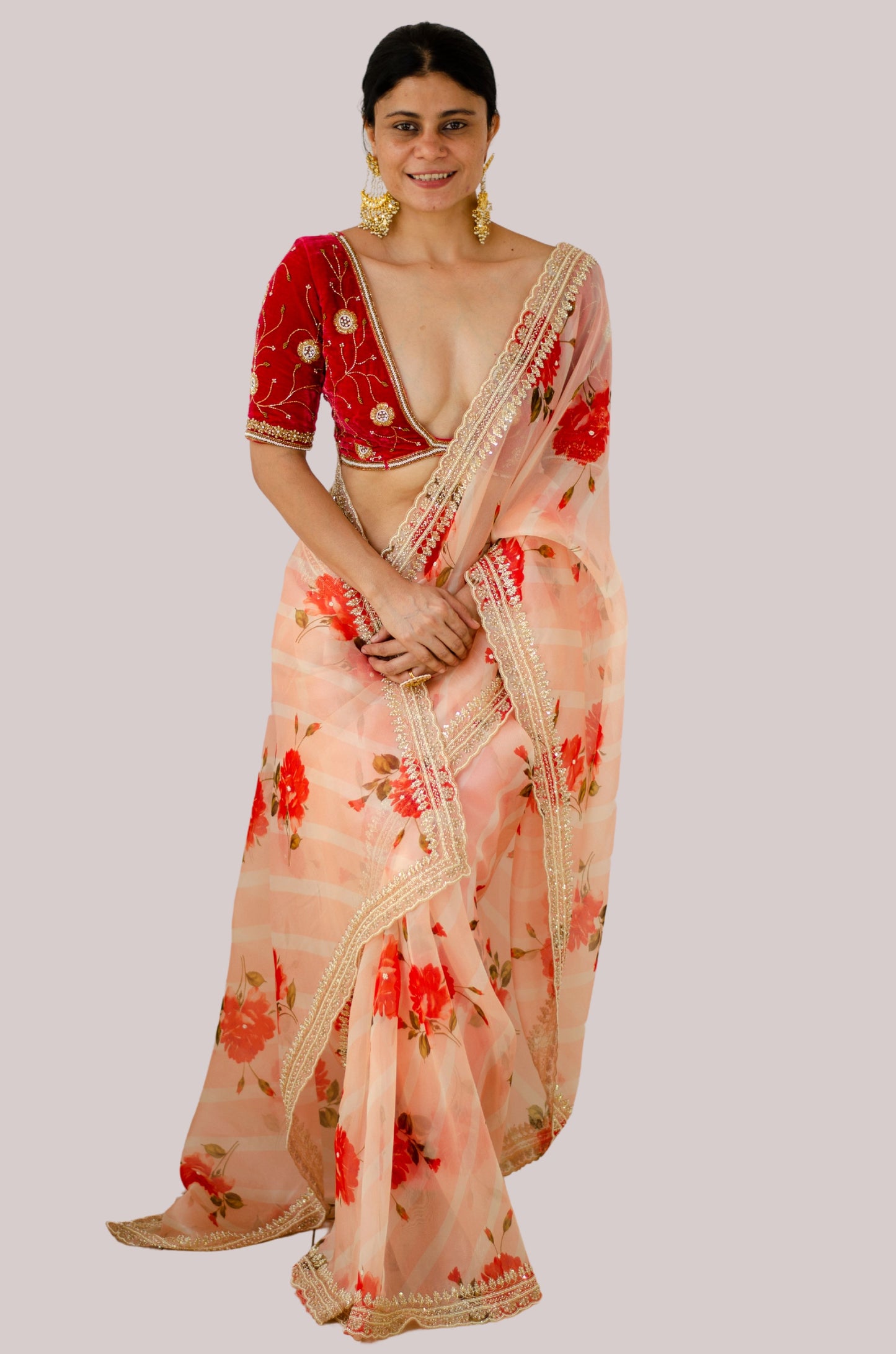 Hand Embroidered Handloom organza Silk Saree.