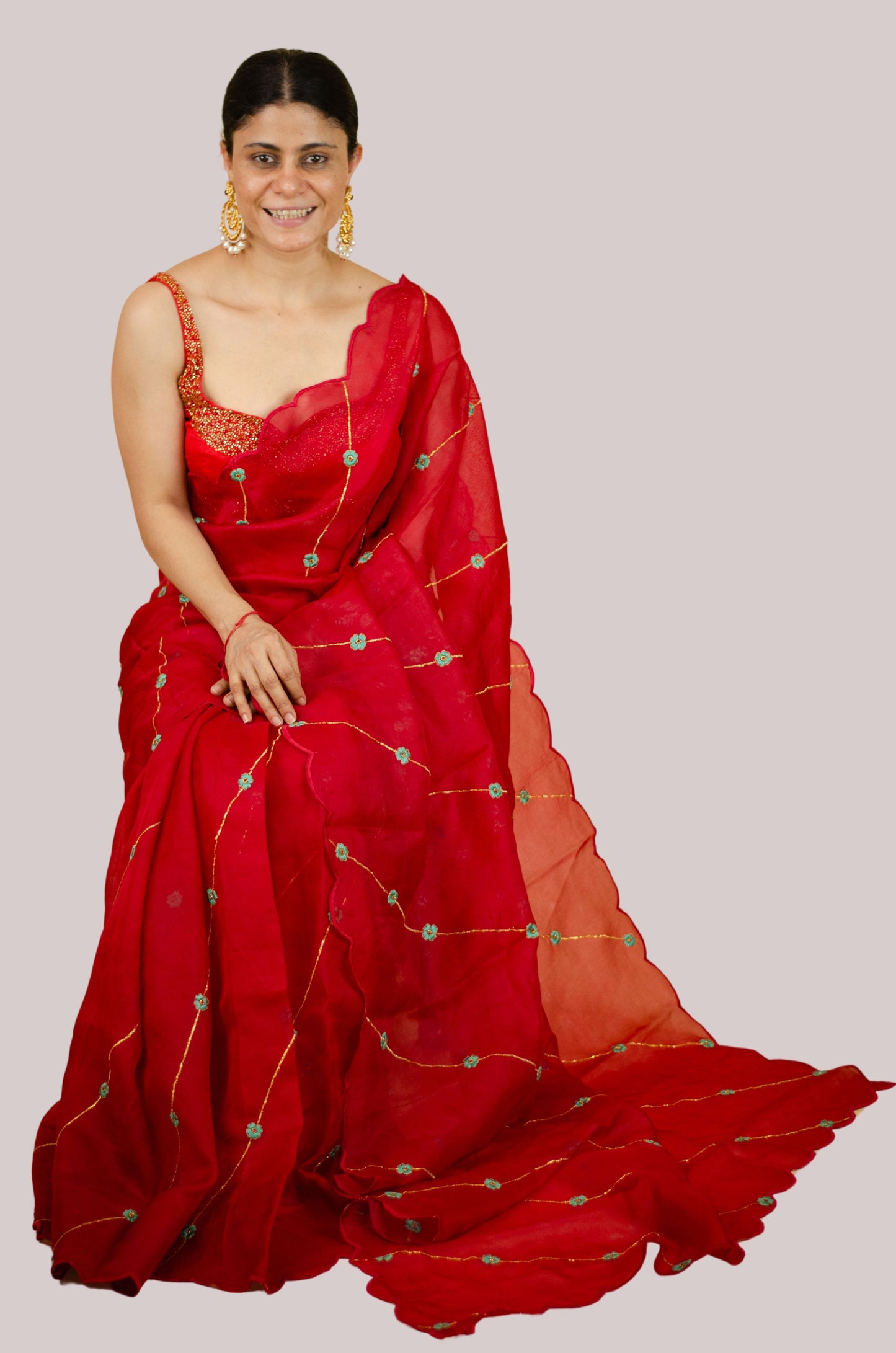 Sequence & Resham thread Hand Embroidered Handloom Organza Silk Saree.