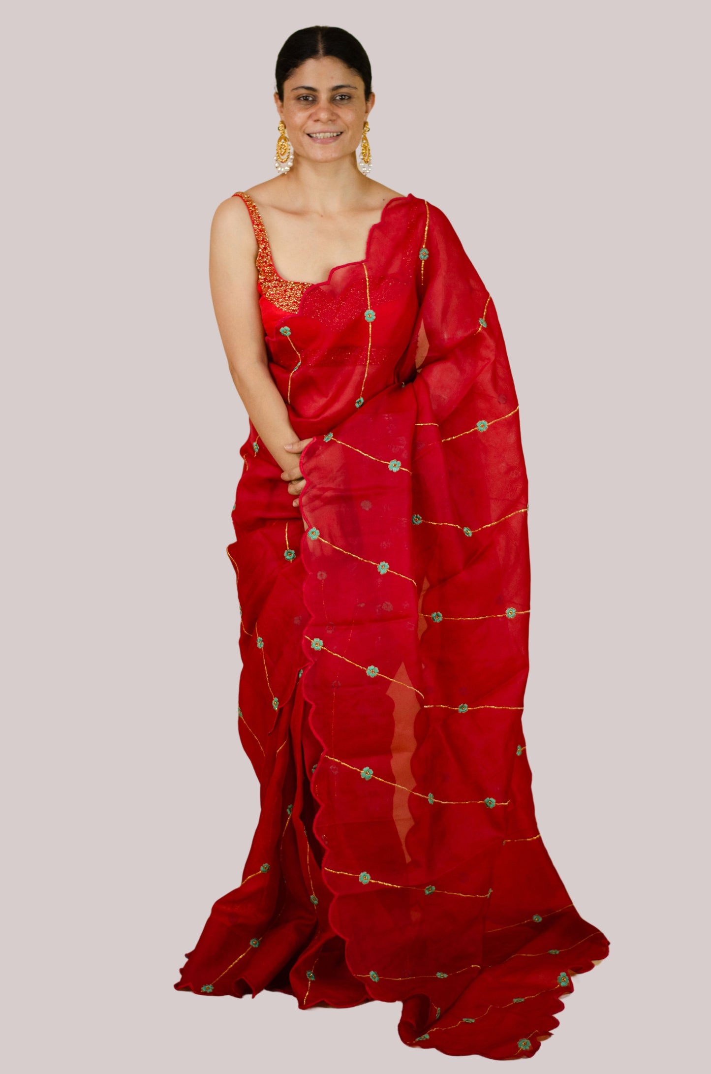 Sequence & Resham thread Hand Embroidered Handloom Organza Silk Saree.