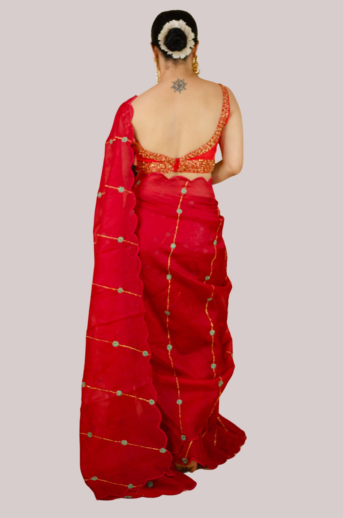 Sequence & Resham thread Hand Embroidered Handloom Organza Silk Saree.
