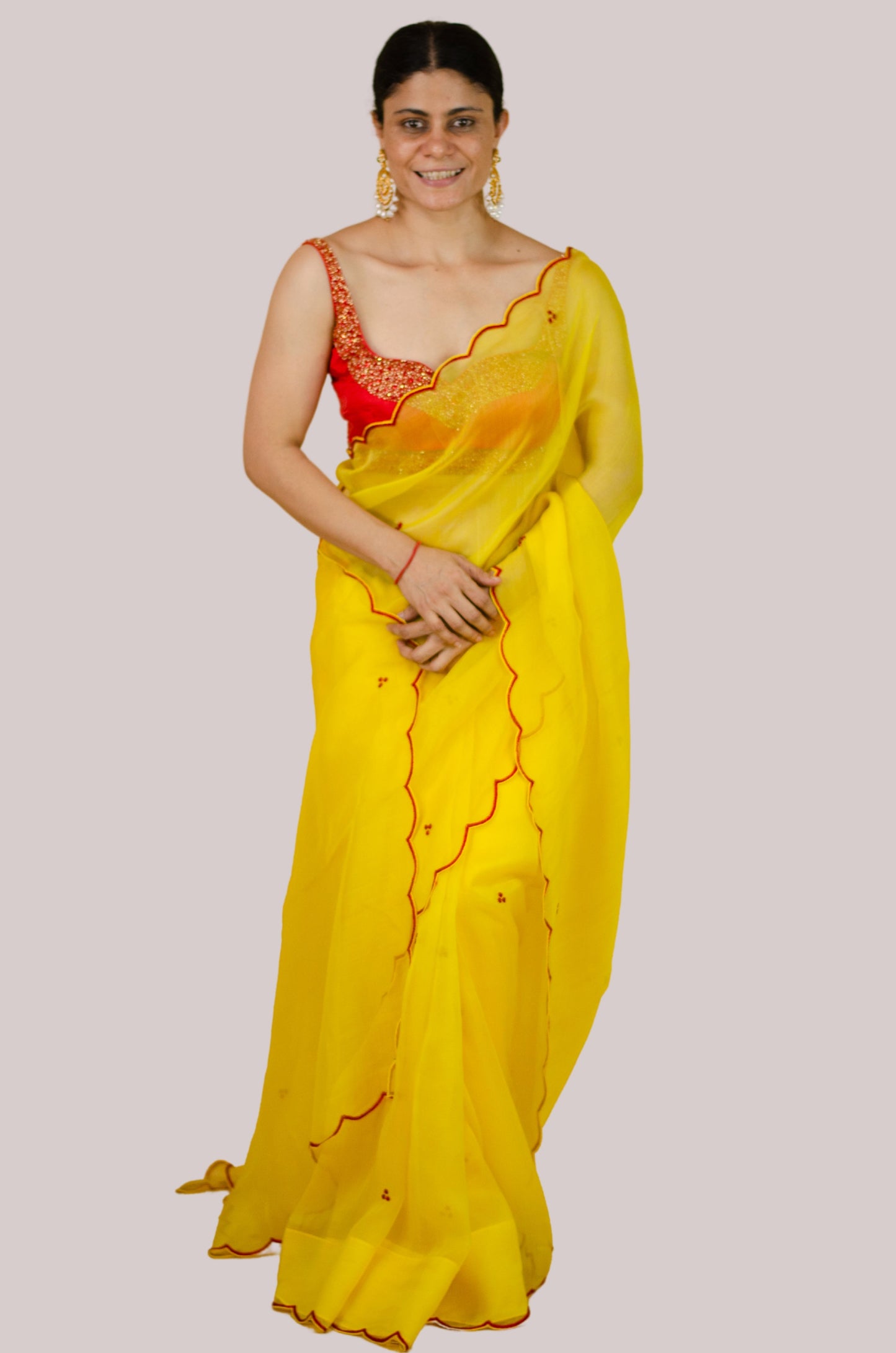 Beads Hand Embroidered Handloom Organza Silk Saree.