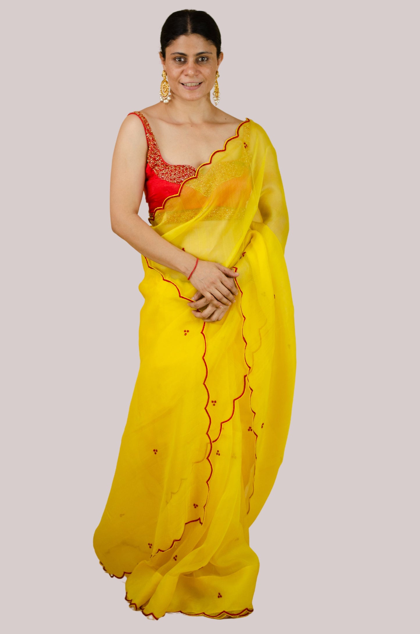 Beads Hand Embroidered Handloom Organza Silk Saree.