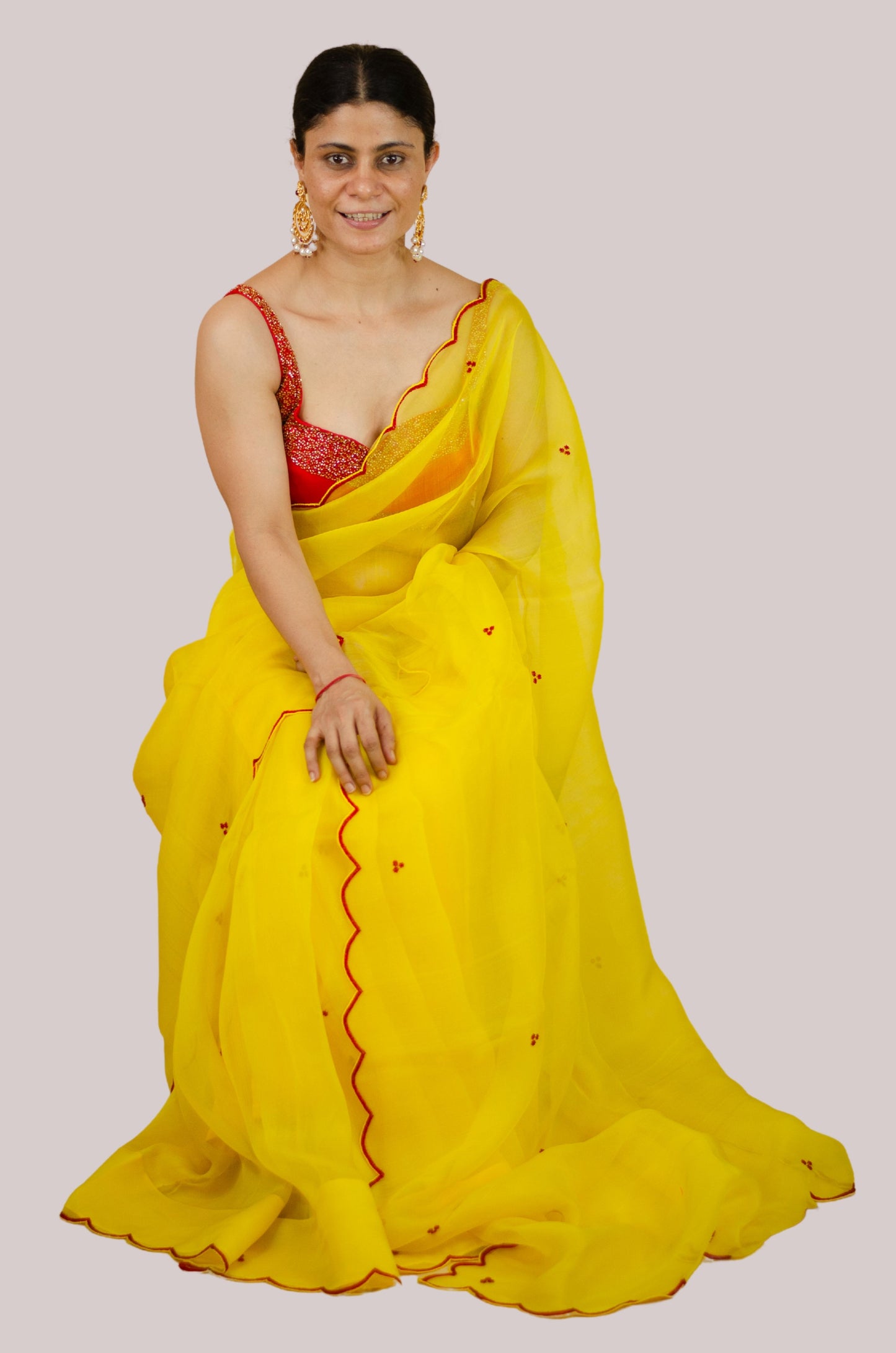 Beads Hand Embroidered Handloom Organza Silk Saree.