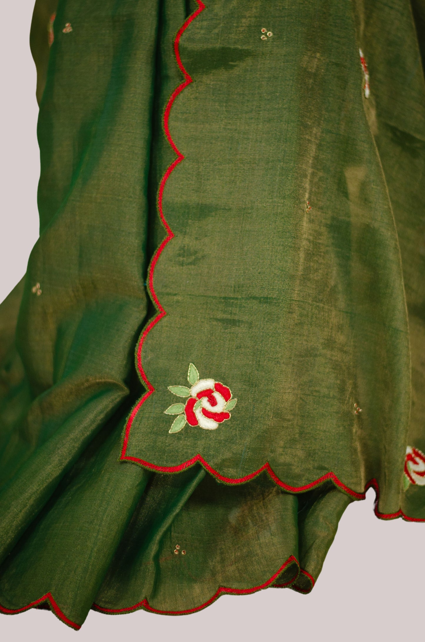 Sequence & Resham thread Hand Embroidered Handloom tissue Silk Saree.