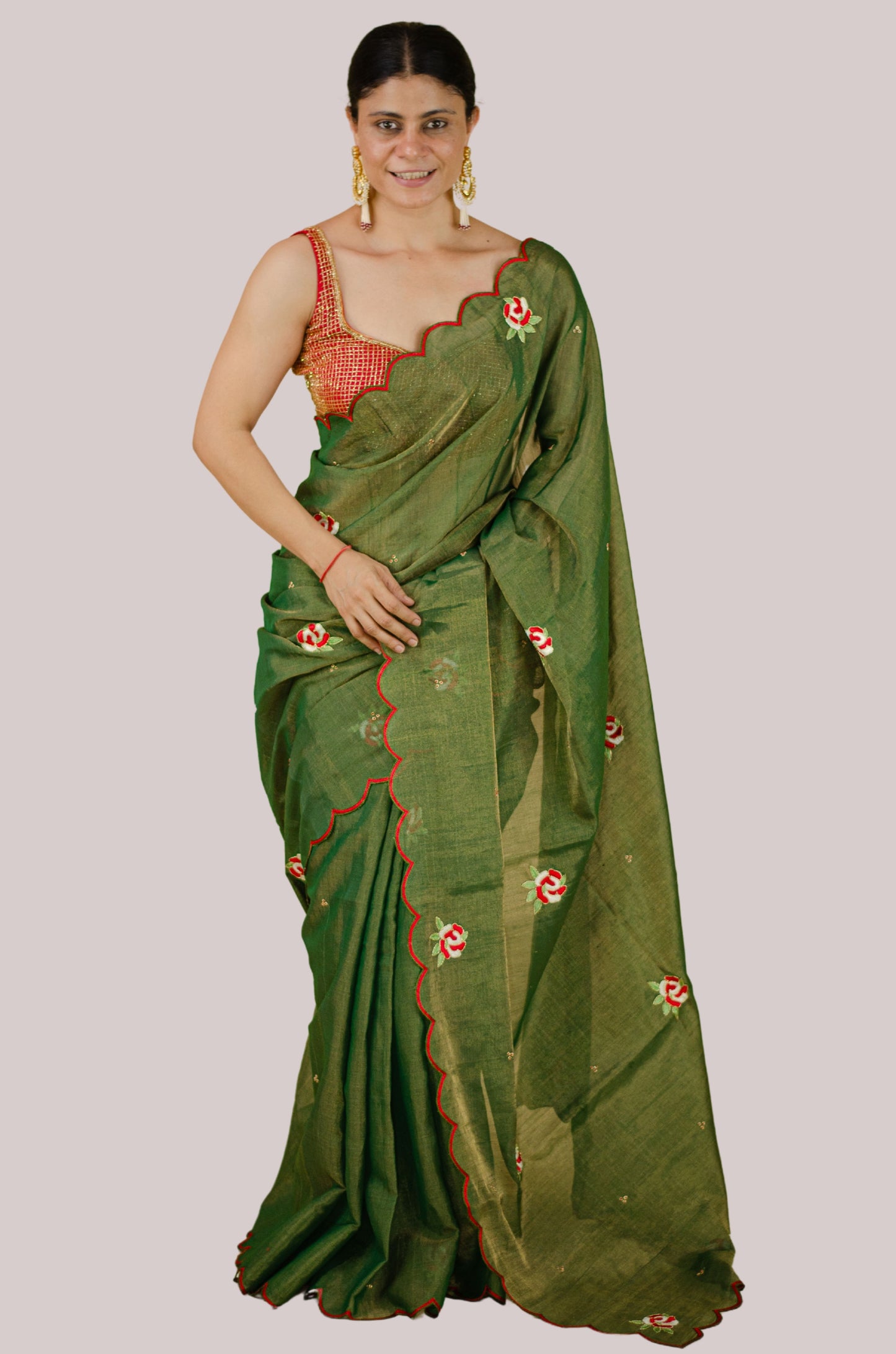 Sequence & Resham thread Hand Embroidered Handloom tissue Silk Saree.