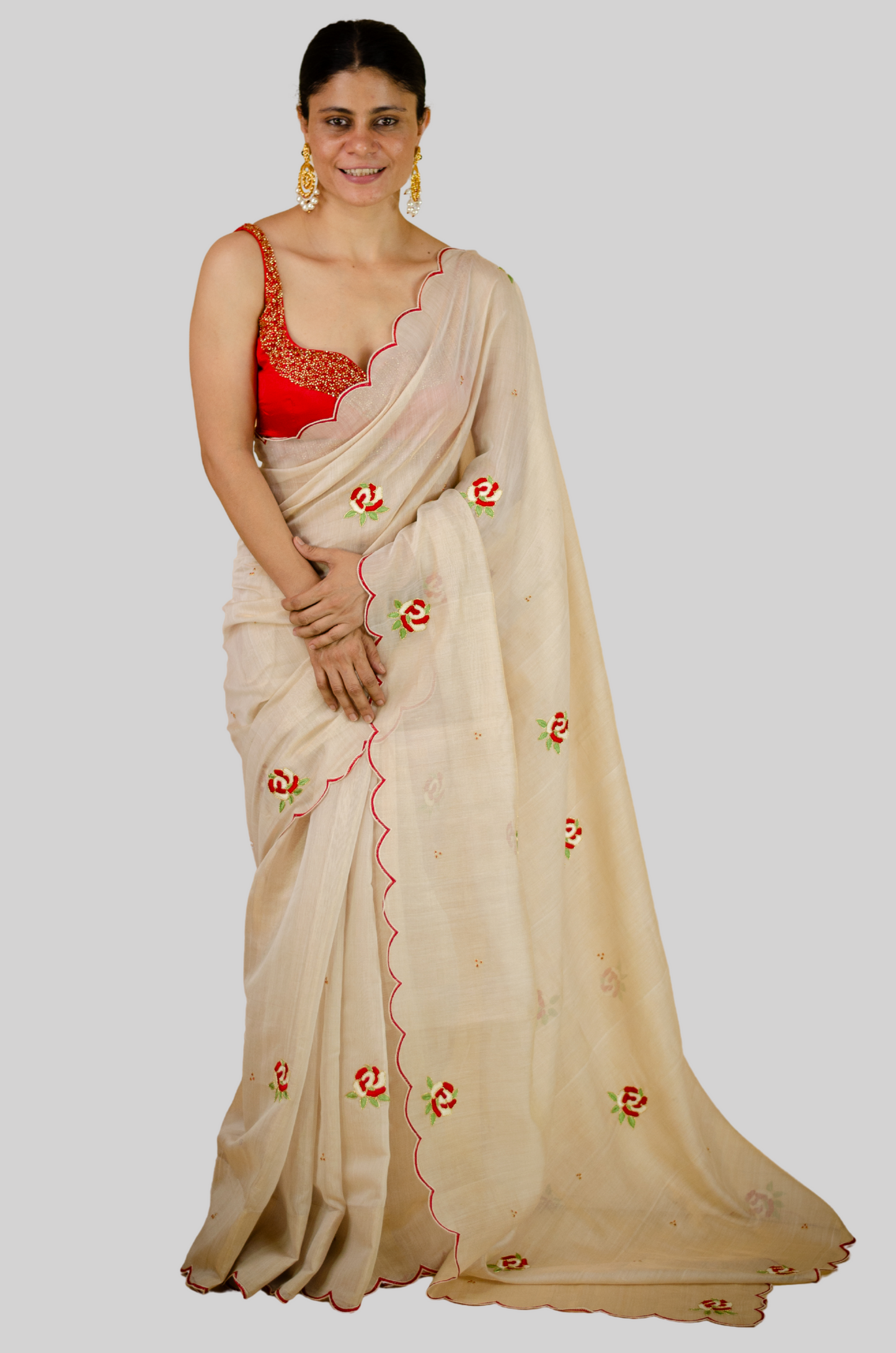 Sequence & Resham thread Hand Embroidered Handloom tissue Silk Saree.