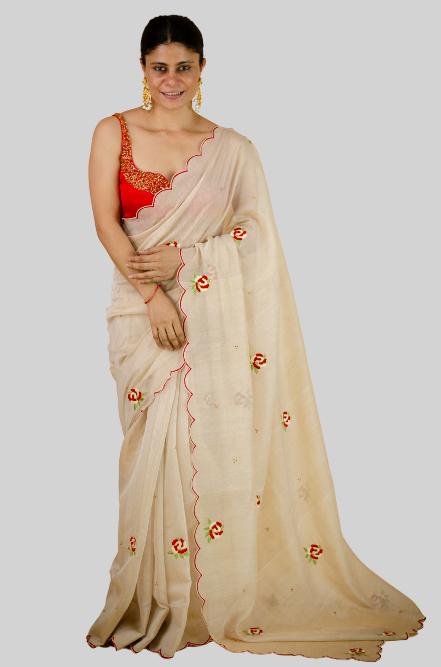 Sequence & Resham thread Hand Embroidered Handloom tissue Silk Saree.