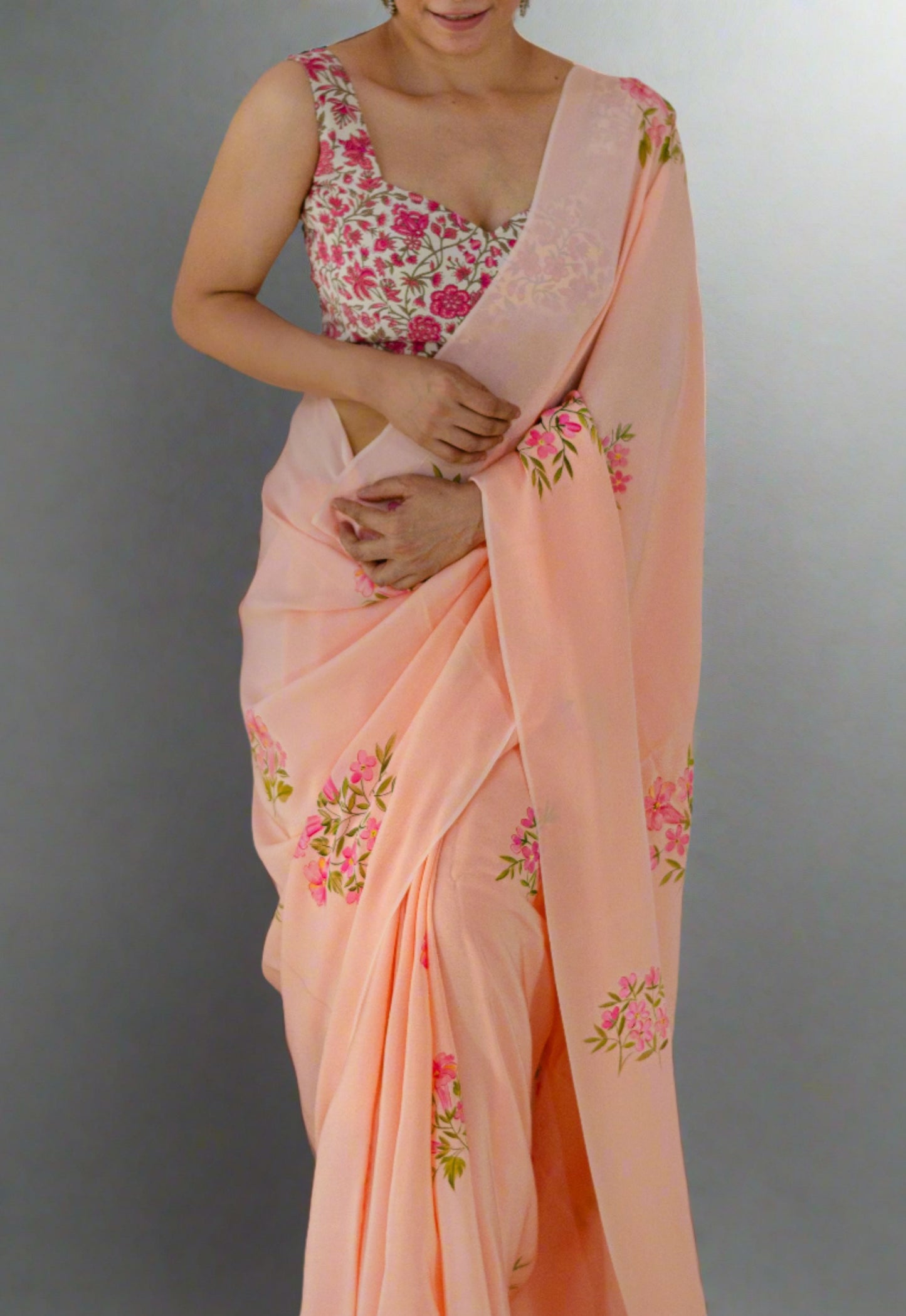 Hand Painted Crepe Silk Saree.