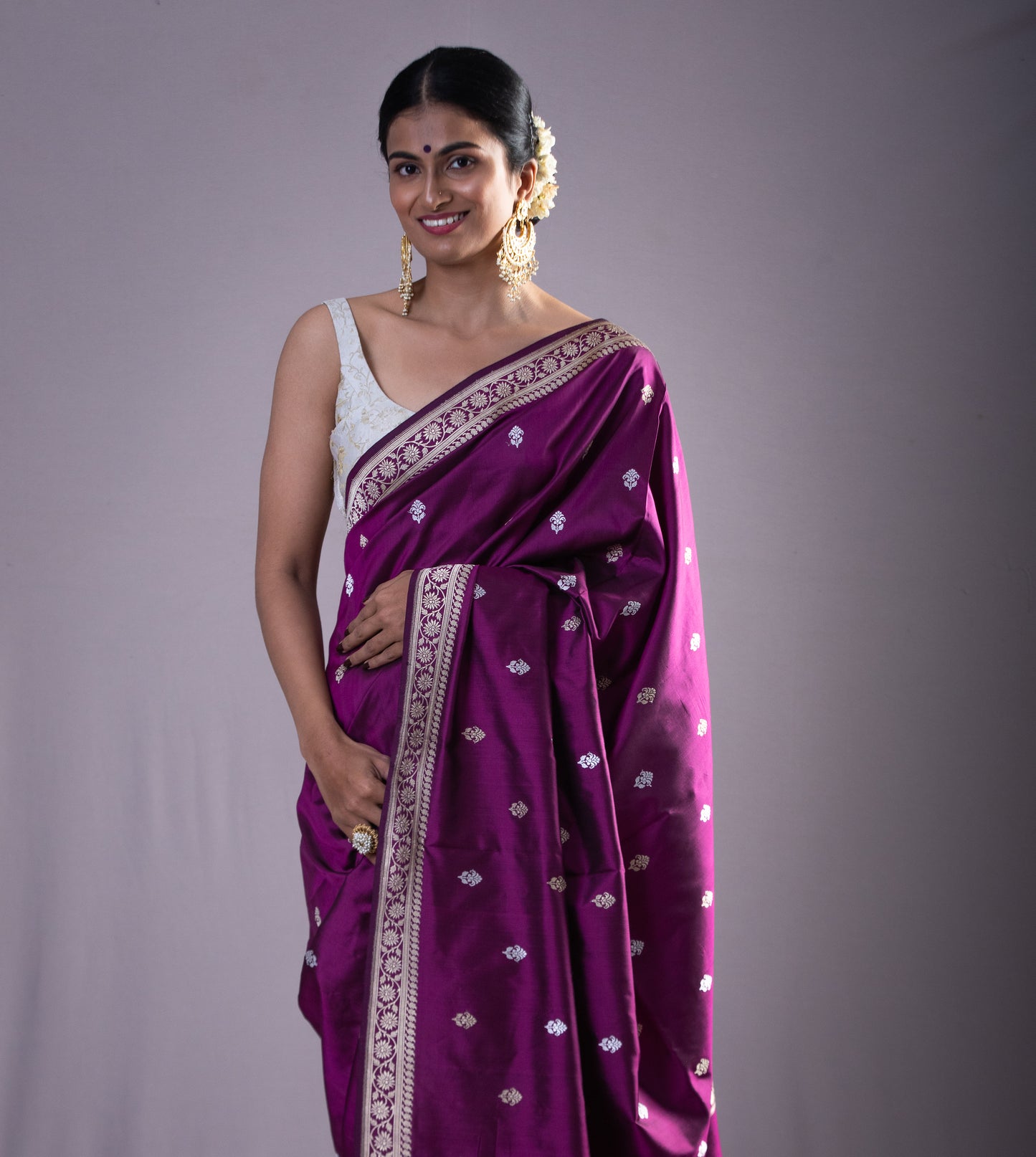 Deep Purple Colour Meenakari /Silver Jangle kadwa Weaving Handwoven Katan Mulbery Silk Saree