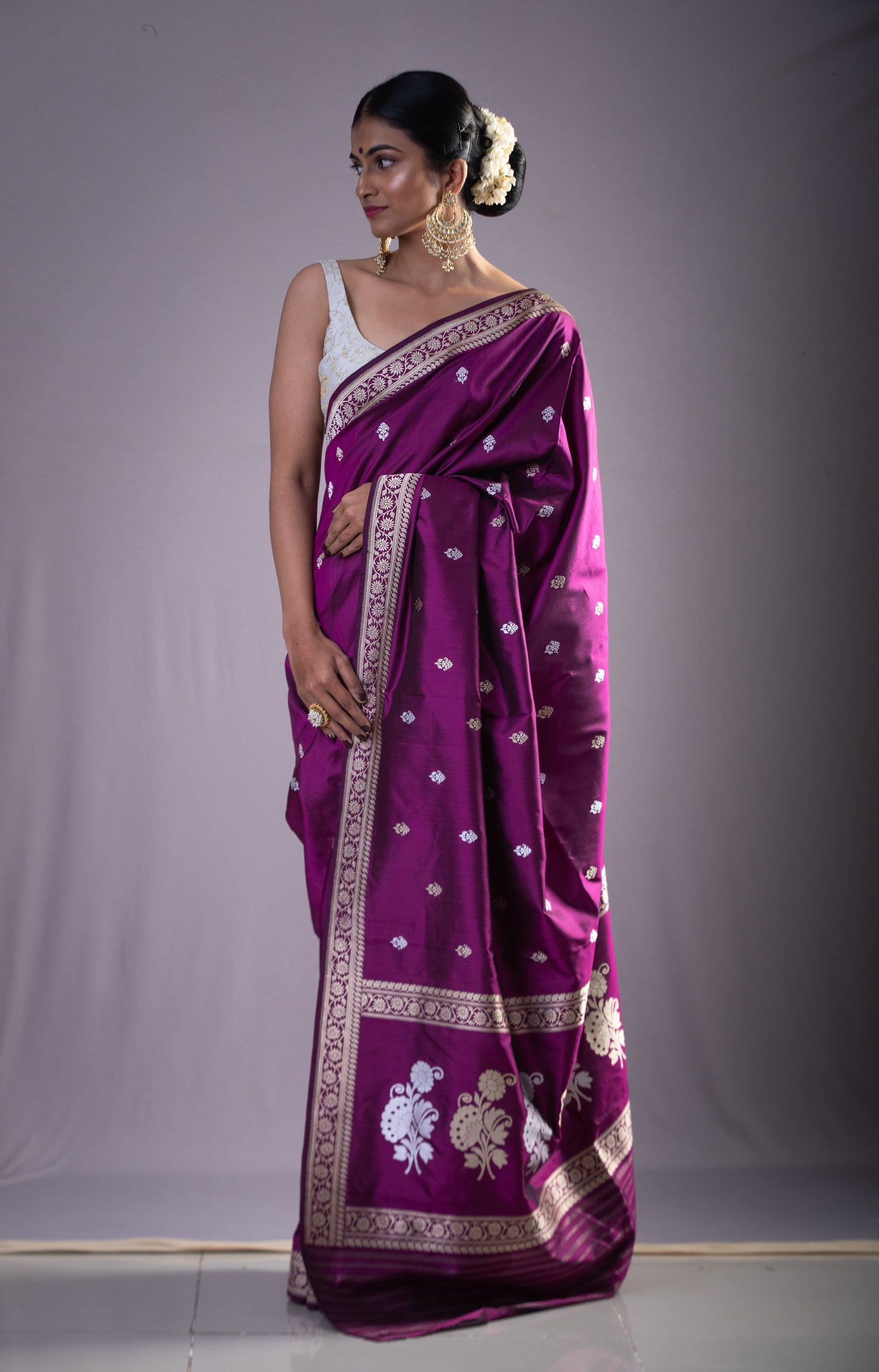 Deep Purple Colour Meenakari /Silver Jangle kadwa Weaving Handwoven Katan Mulbery Silk Saree