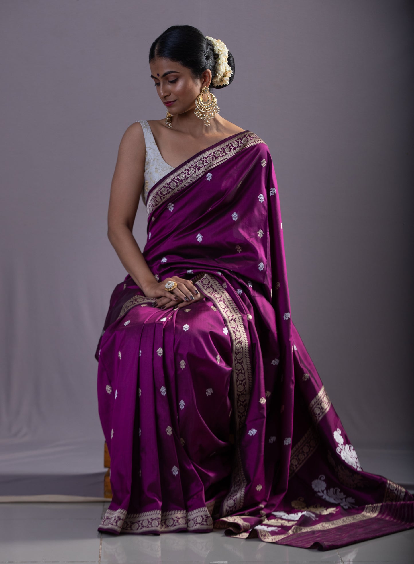 Deep Purple Colour Meenakari /Silver Jangle kadwa Weaving Handwoven Katan Mulbery Silk Saree