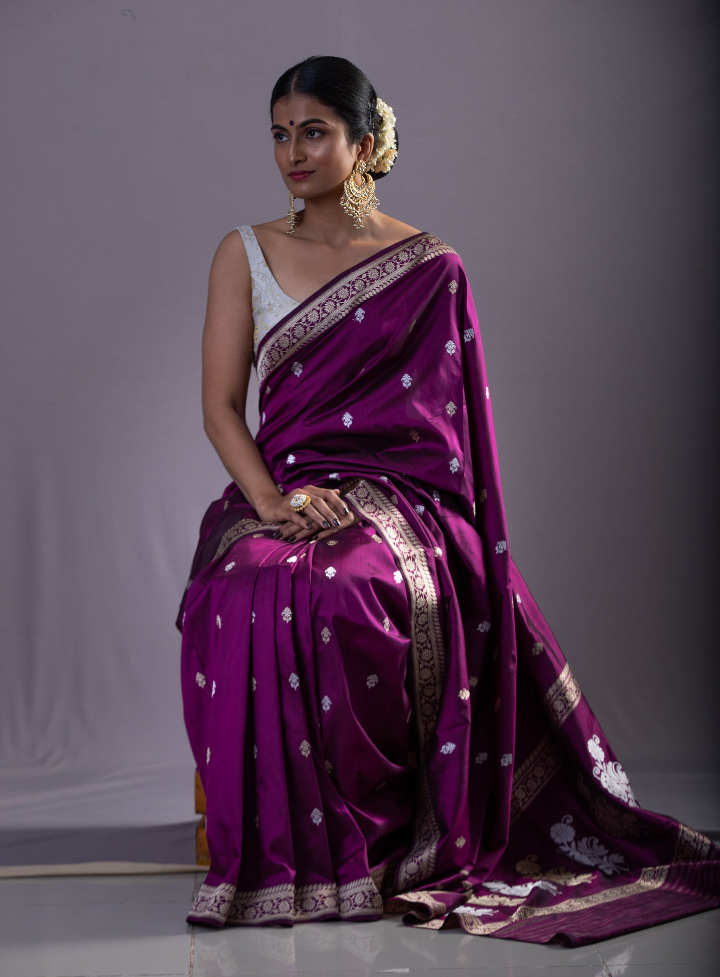 Deep Purple Colour Meenakari /Silver Jangle kadwa Weaving Handwoven Katan Mulbery Silk Saree