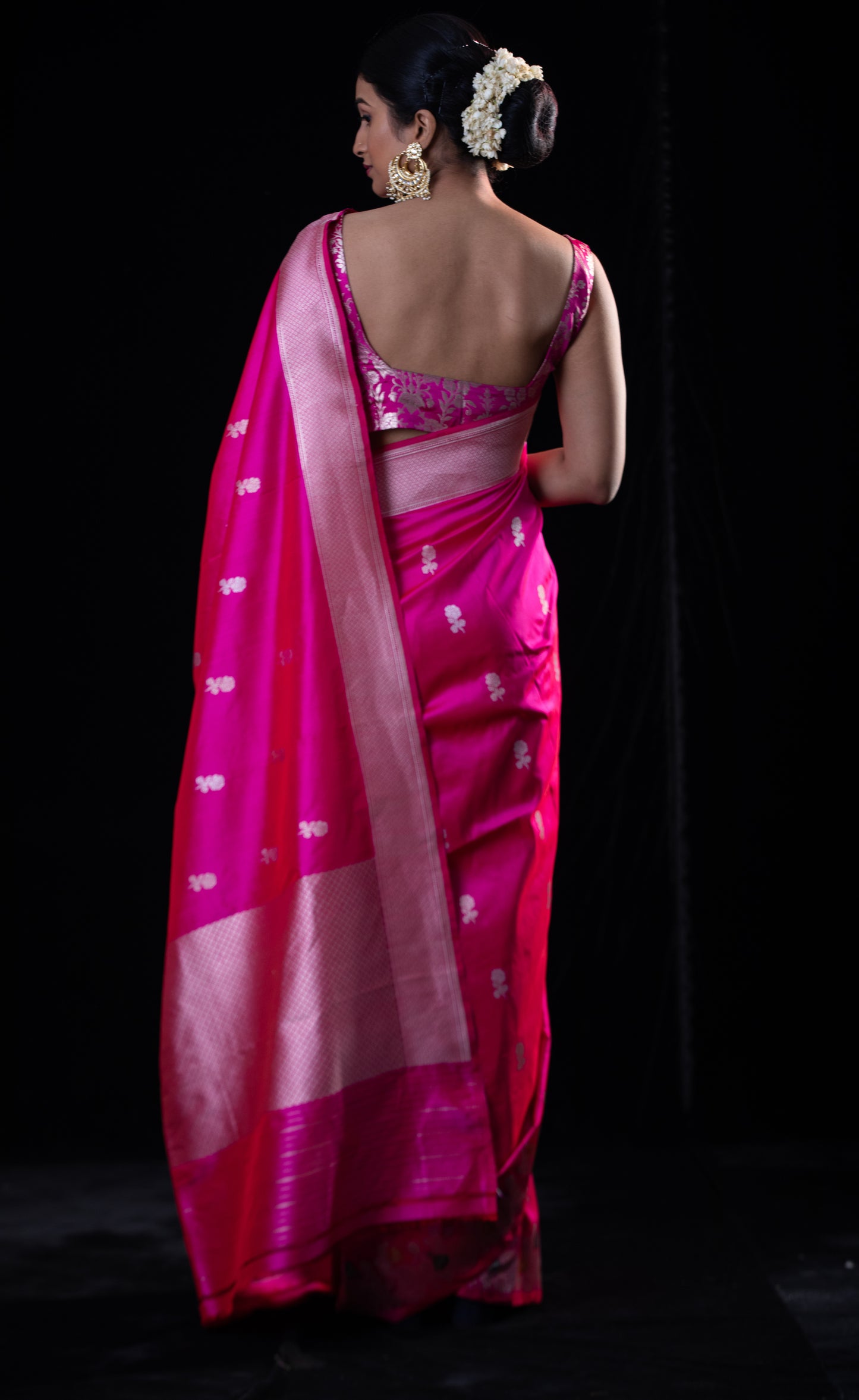 Rani Pink Colour Meenakari /Silver Jangle kadwa Weaving Handwoven Katan Mulbery Silk Saree
