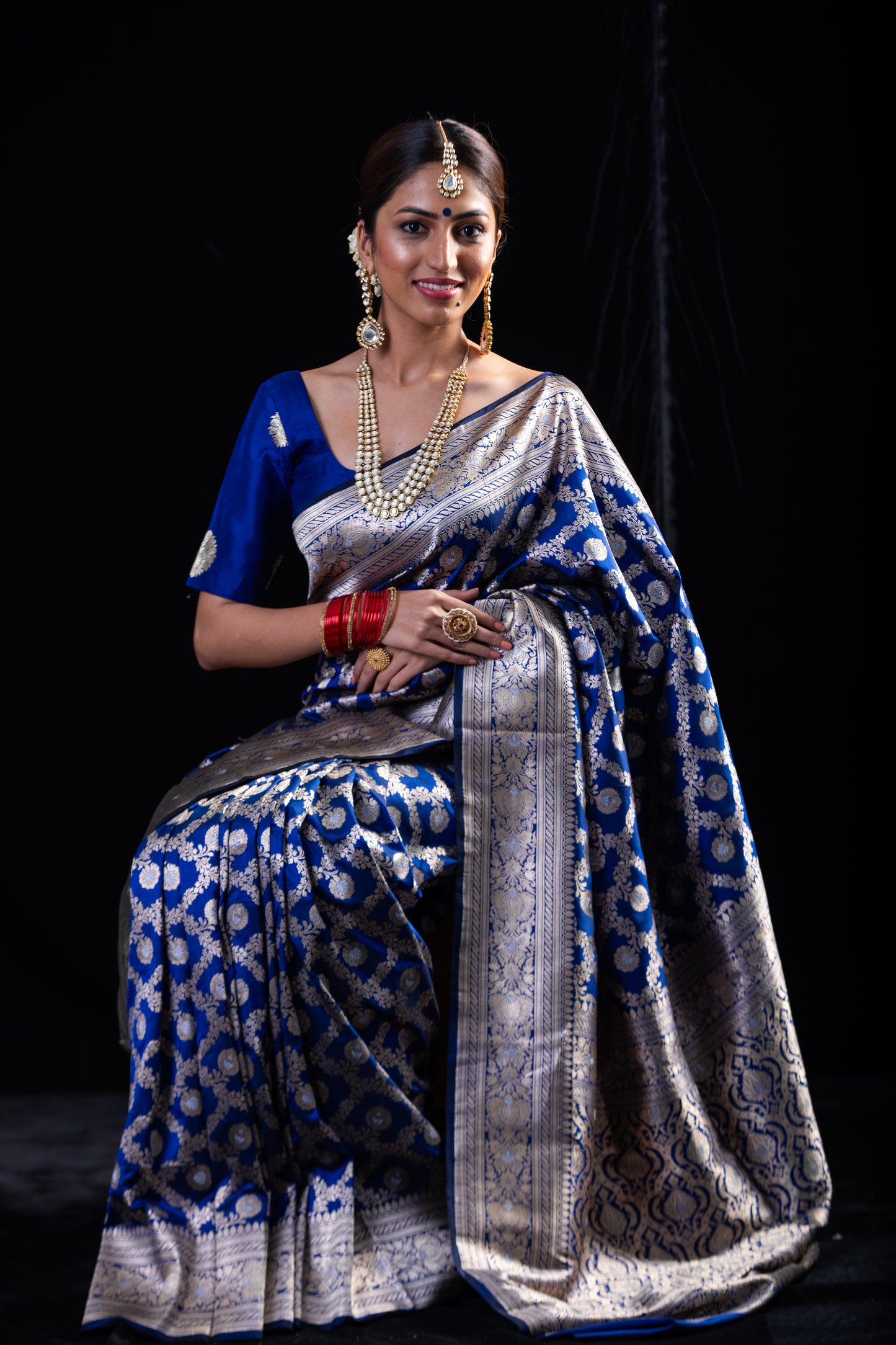 Blue Colour Pure Meenakari /Silver Alfi Jangle Weaving Handloom Katan Mulbery Silk Saree