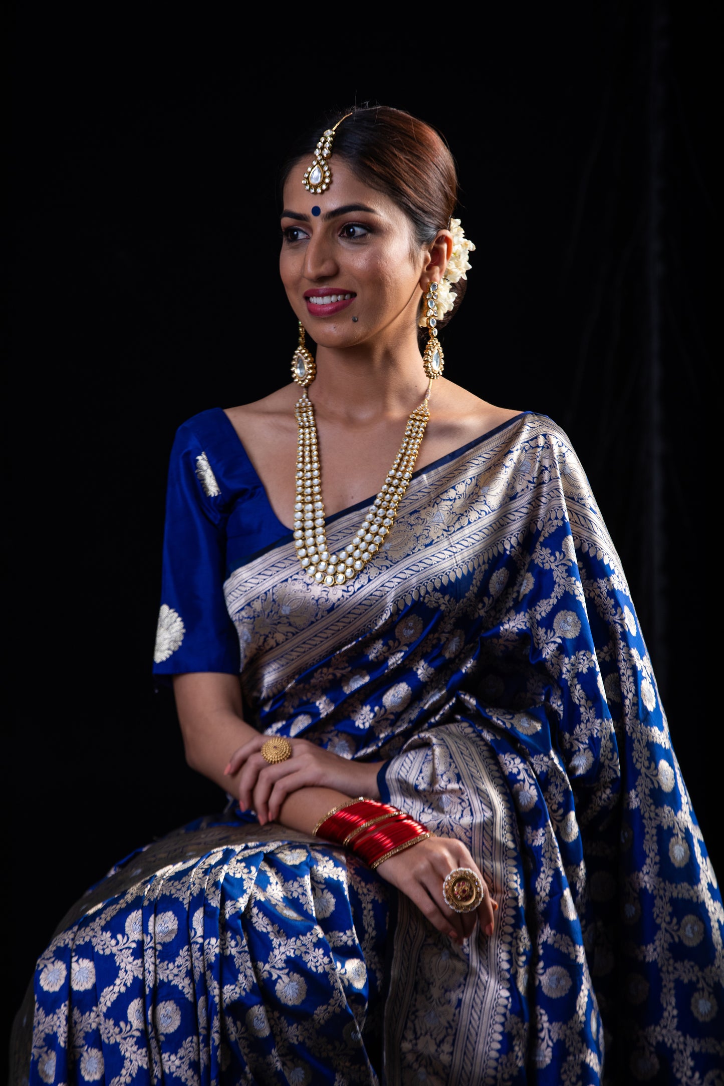 Blue Colour Pure Meenakari /Silver Alfi Jangle Weaving Handloom Katan Mulbery Silk Saree