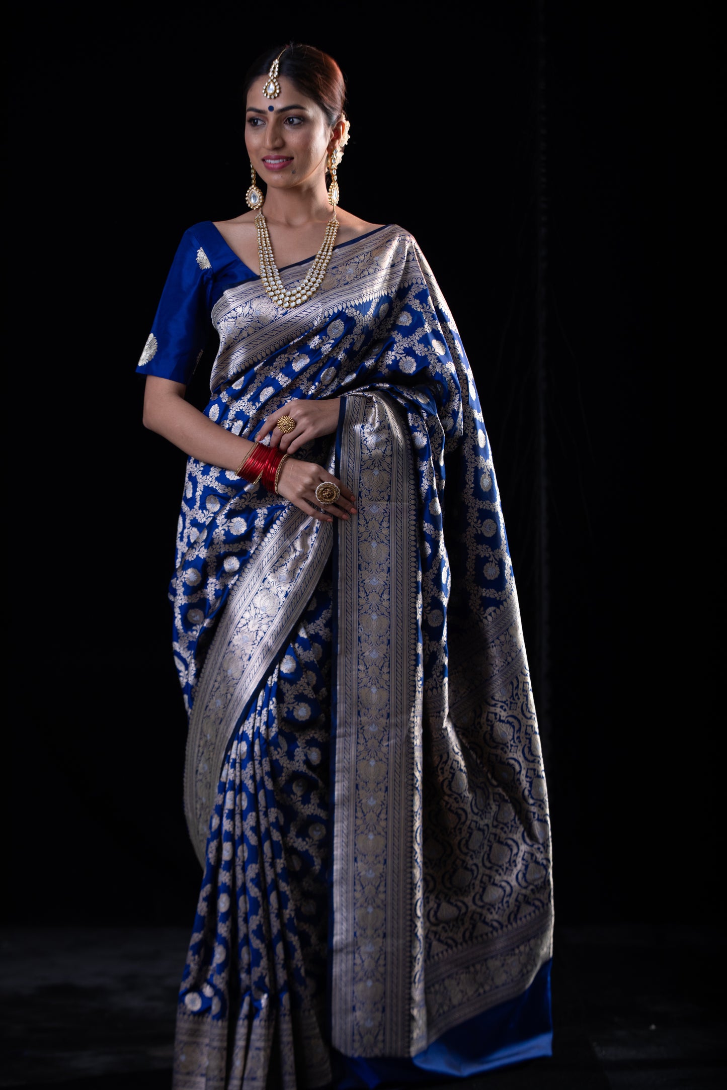 Blue Colour Pure Meenakari /Silver Alfi Jangle Weaving Handloom Katan Mulbery Silk Saree