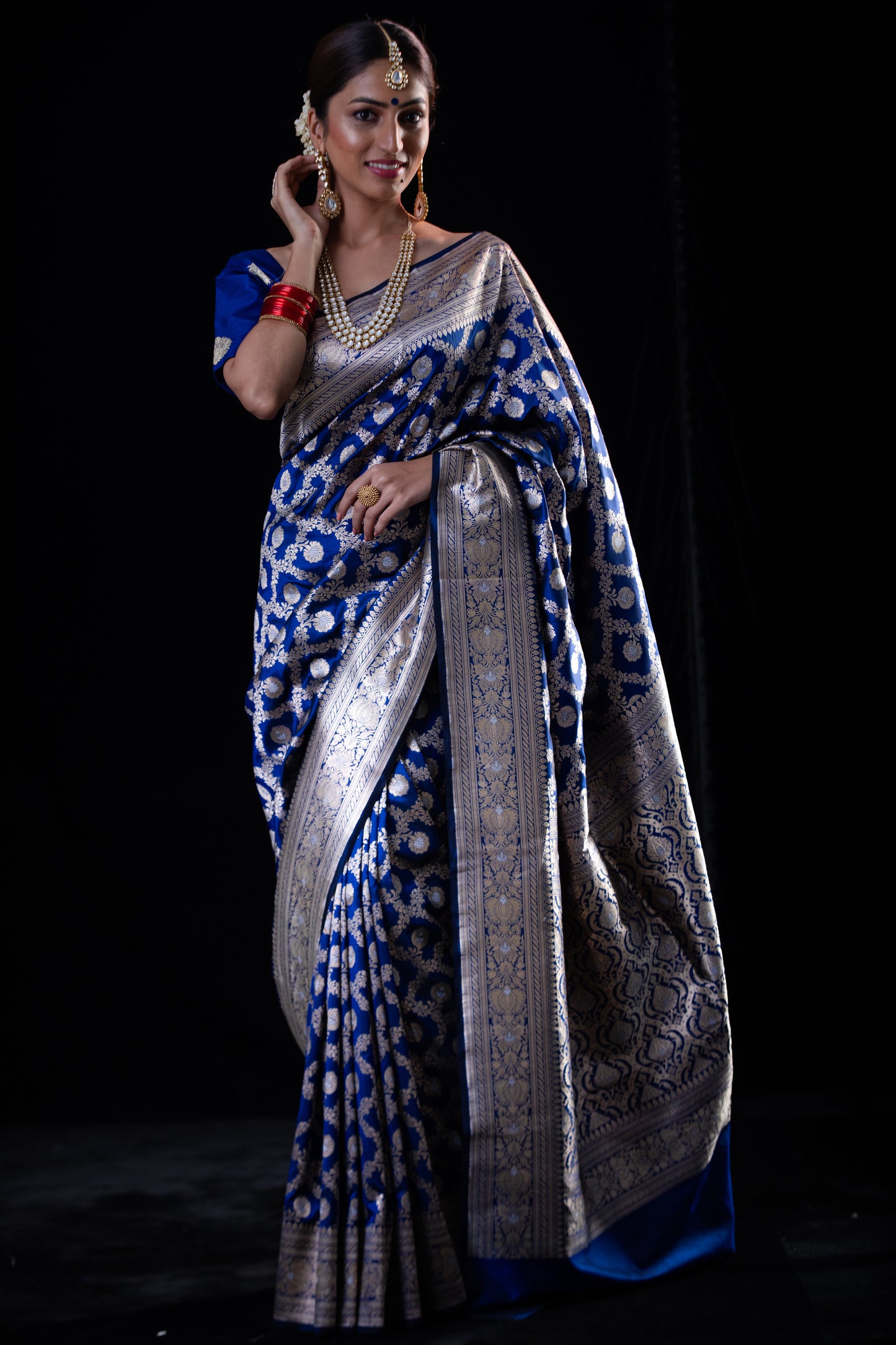Blue Colour Pure Meenakari /Silver Alfi Jangle Weaving Handloom Katan Mulbery Silk Saree