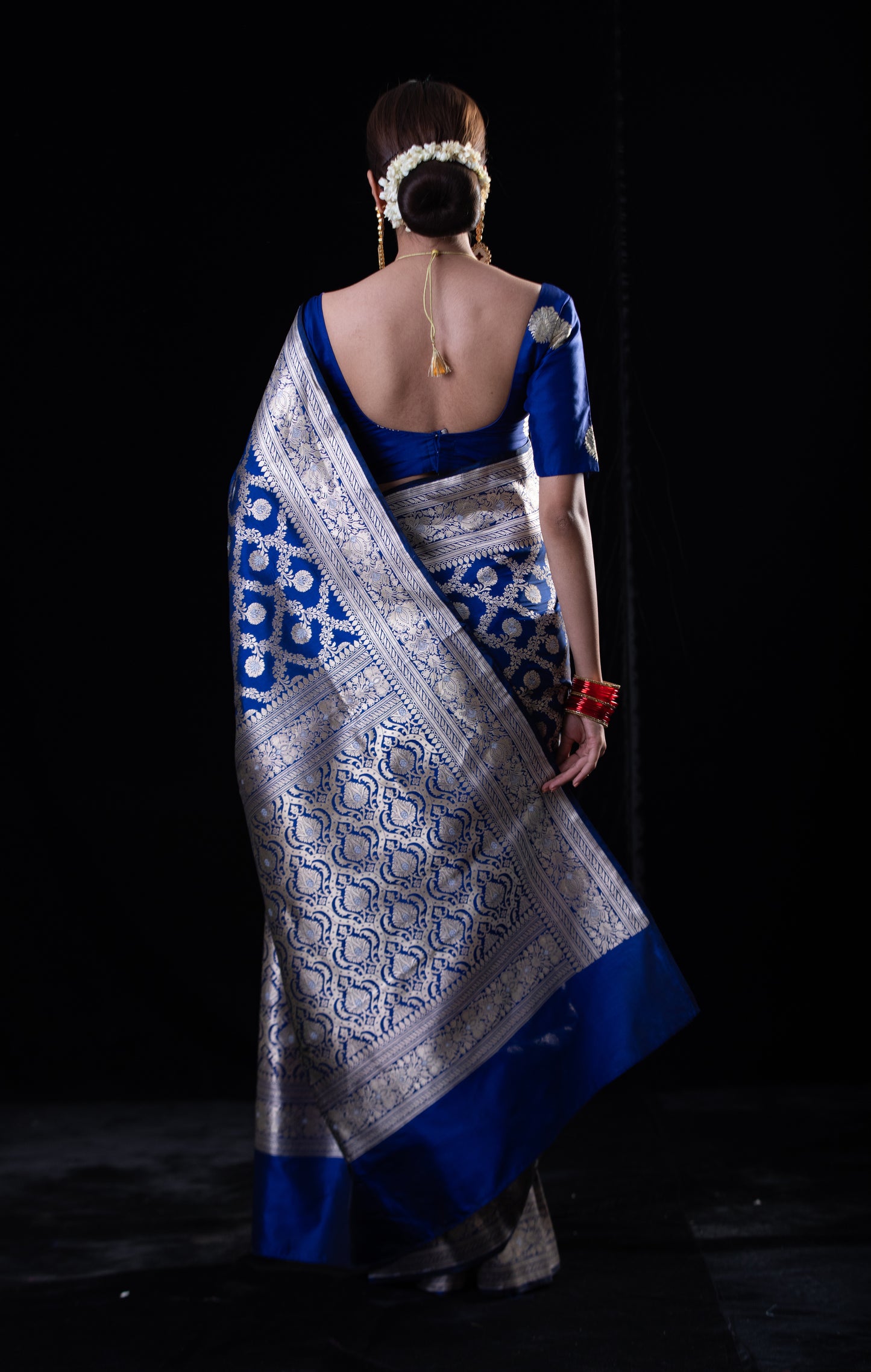 Blue Colour Pure Meenakari /Silver Alfi Jangle Weaving Handloom Katan Mulbery Silk Saree