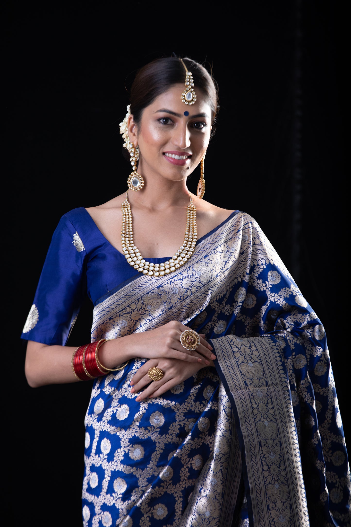 Blue Colour Pure Meenakari /Silver Alfi Jangle Weaving Handloom Katan Mulbery Silk Saree