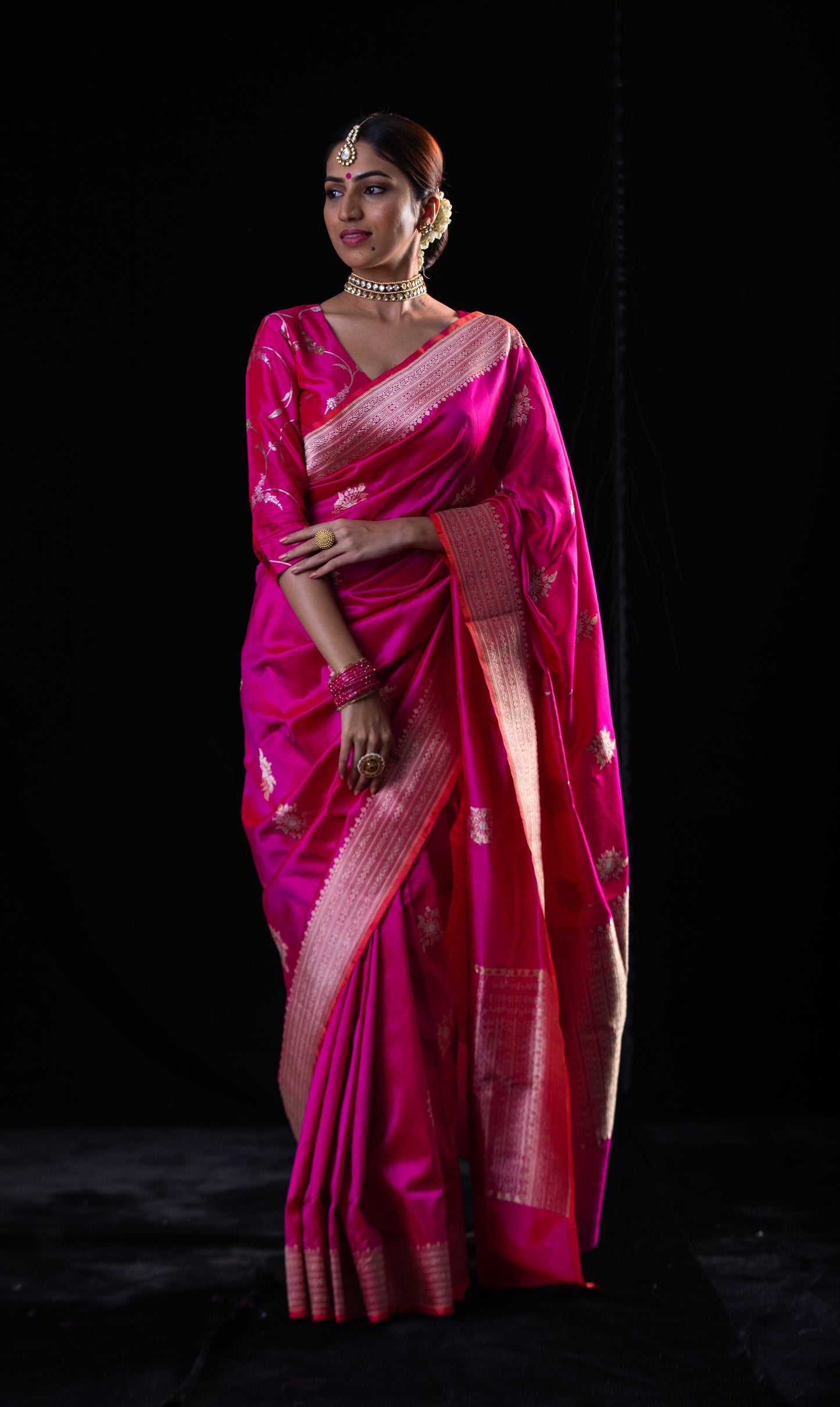 Rani Pink Colour Meenakari /Silver Jangle kadwa Weaving Handwoven Katan Mulbery Silk Saree