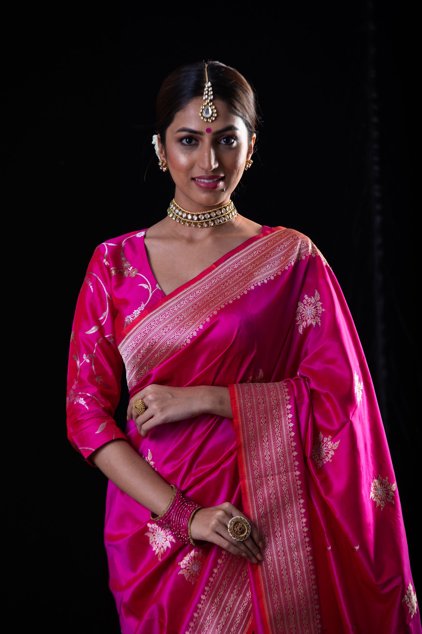 Rani Pink Colour Meenakari /Silver Jangle kadwa Weaving Handwoven Katan Mulbery Silk Saree