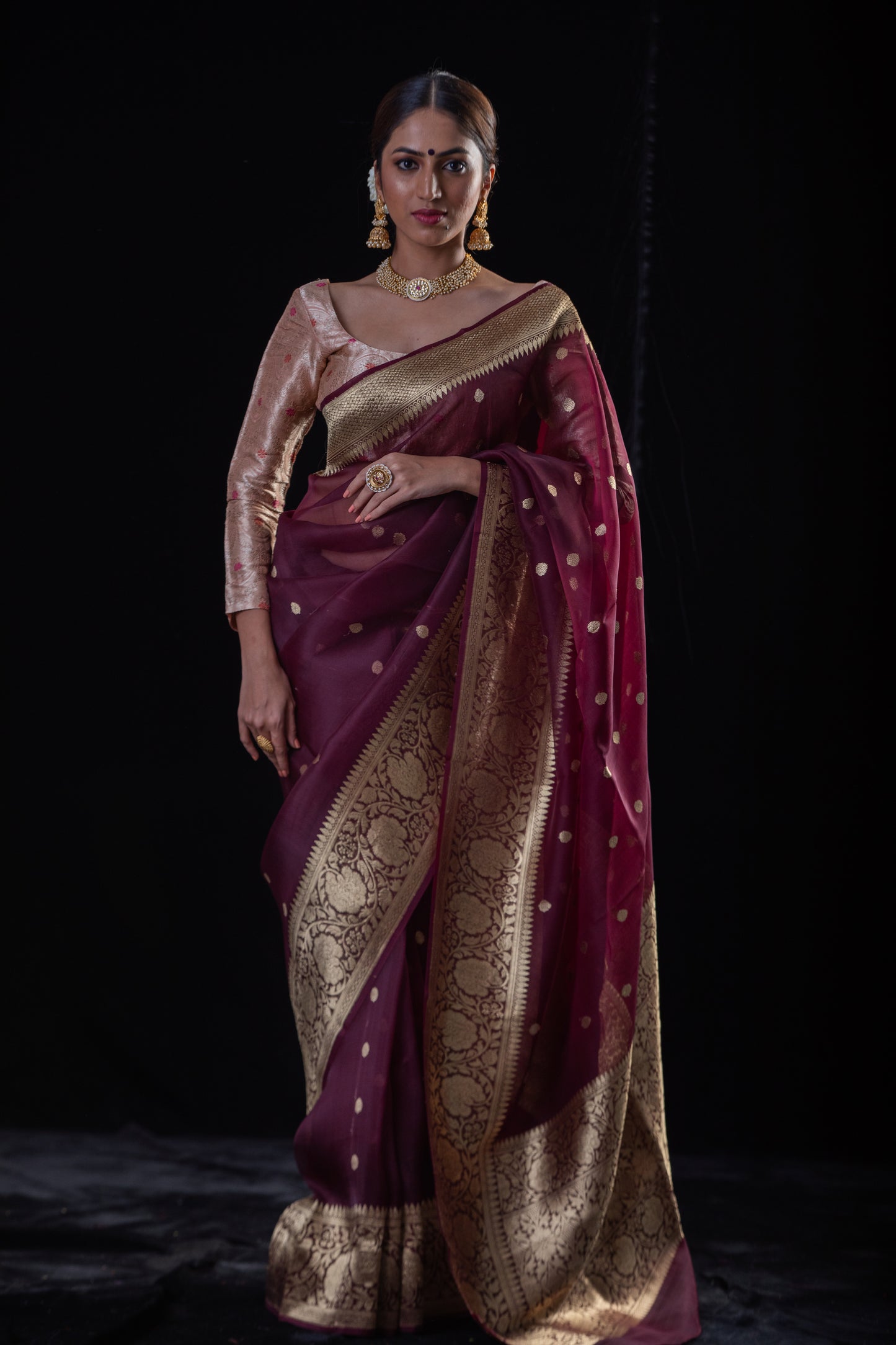 Deep Maroon Colour Pure Handloom Kora Silk Banarasi Saree