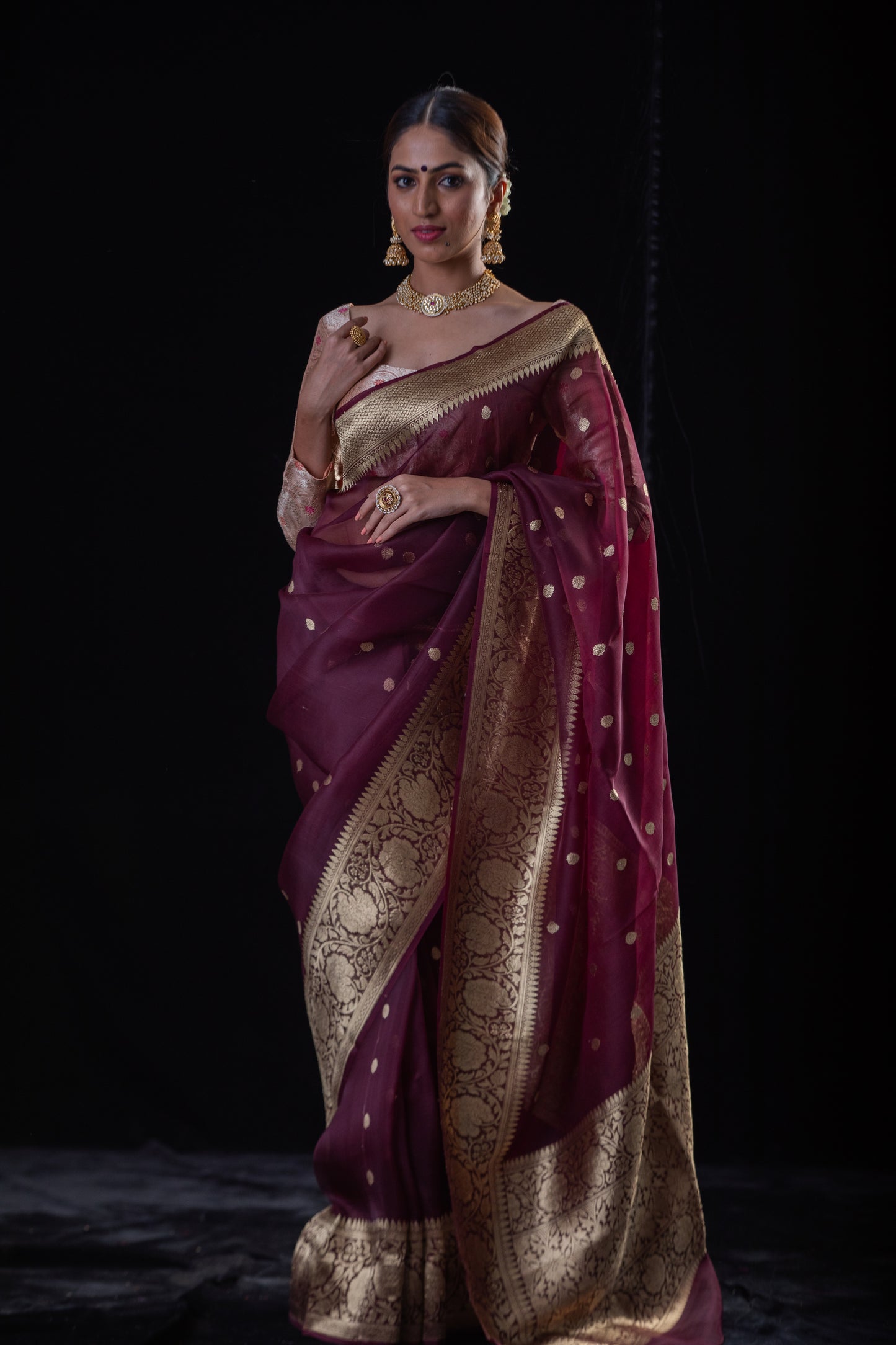 Deep Maroon Colour Pure Handloom Kora Silk Banarasi Saree