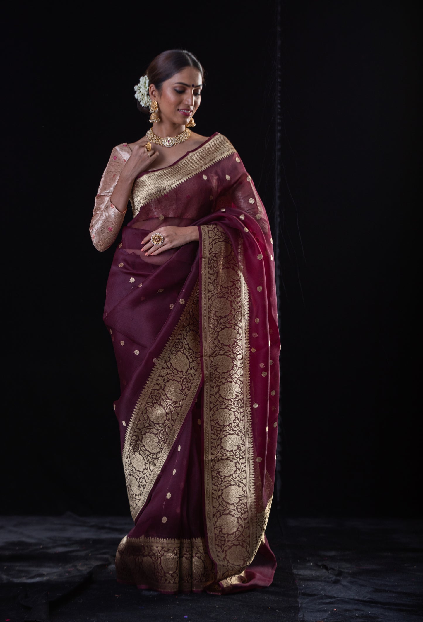 Deep Maroon Colour Pure Handloom Kora Silk Banarasi Saree