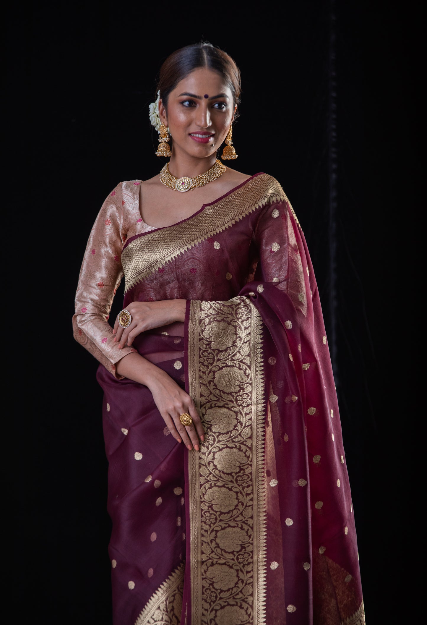 Deep Maroon Colour Pure Handloom Kora Silk Banarasi Saree