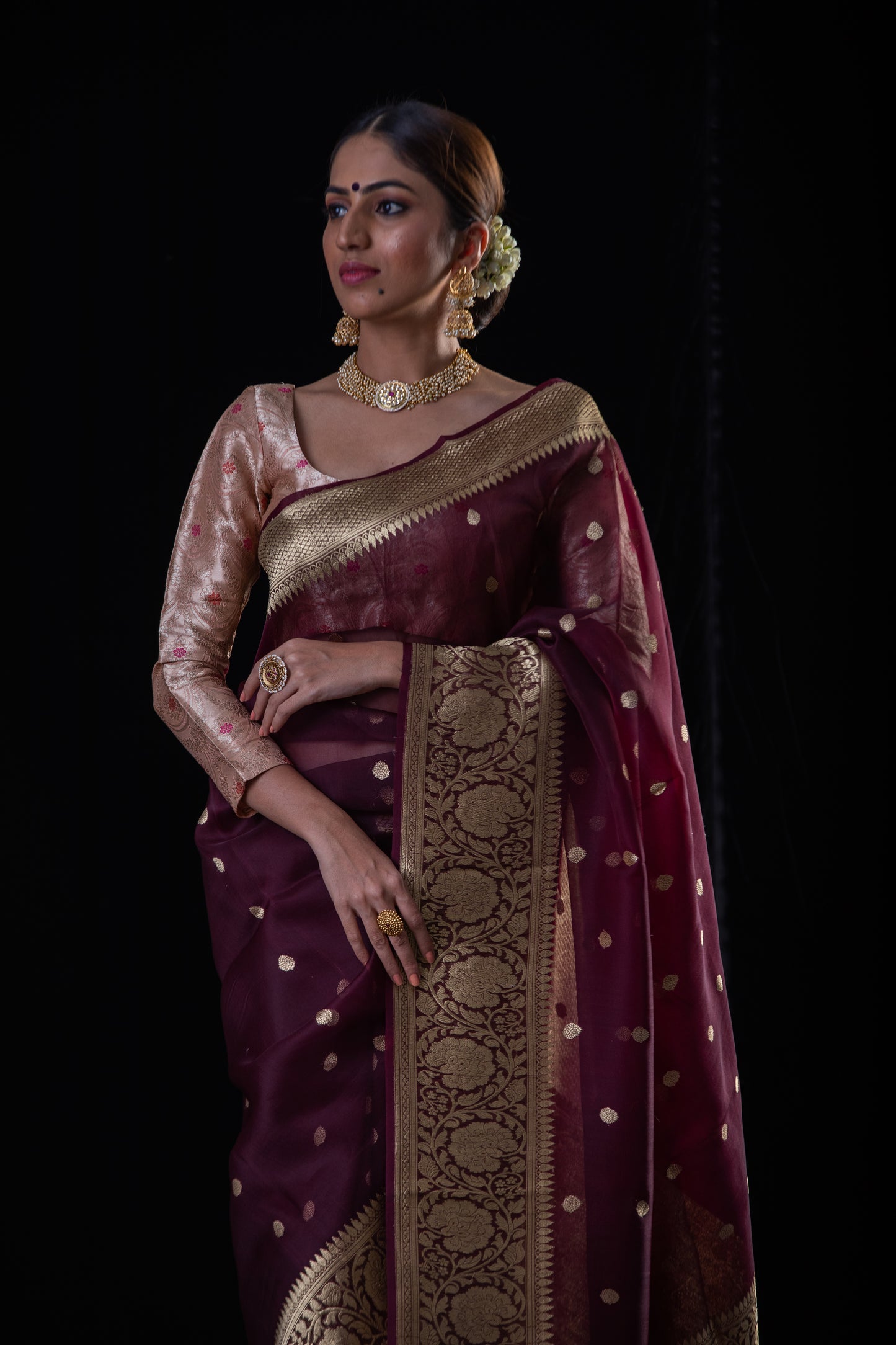 Deep Maroon Colour Pure Handloom Kora Silk Banarasi Saree