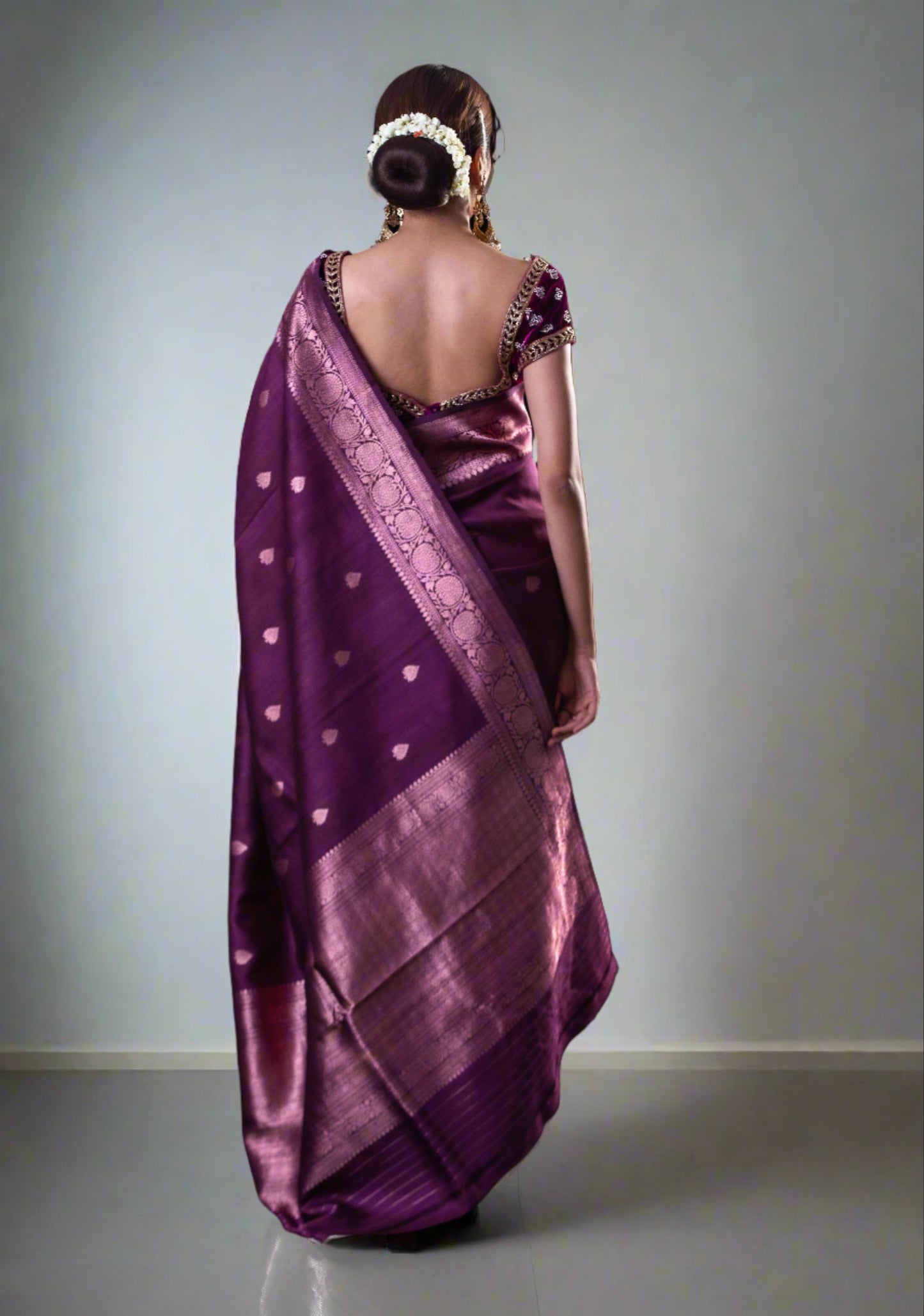 Magenta Handwoven Tussar Silk Kadwa Banarasi Saree