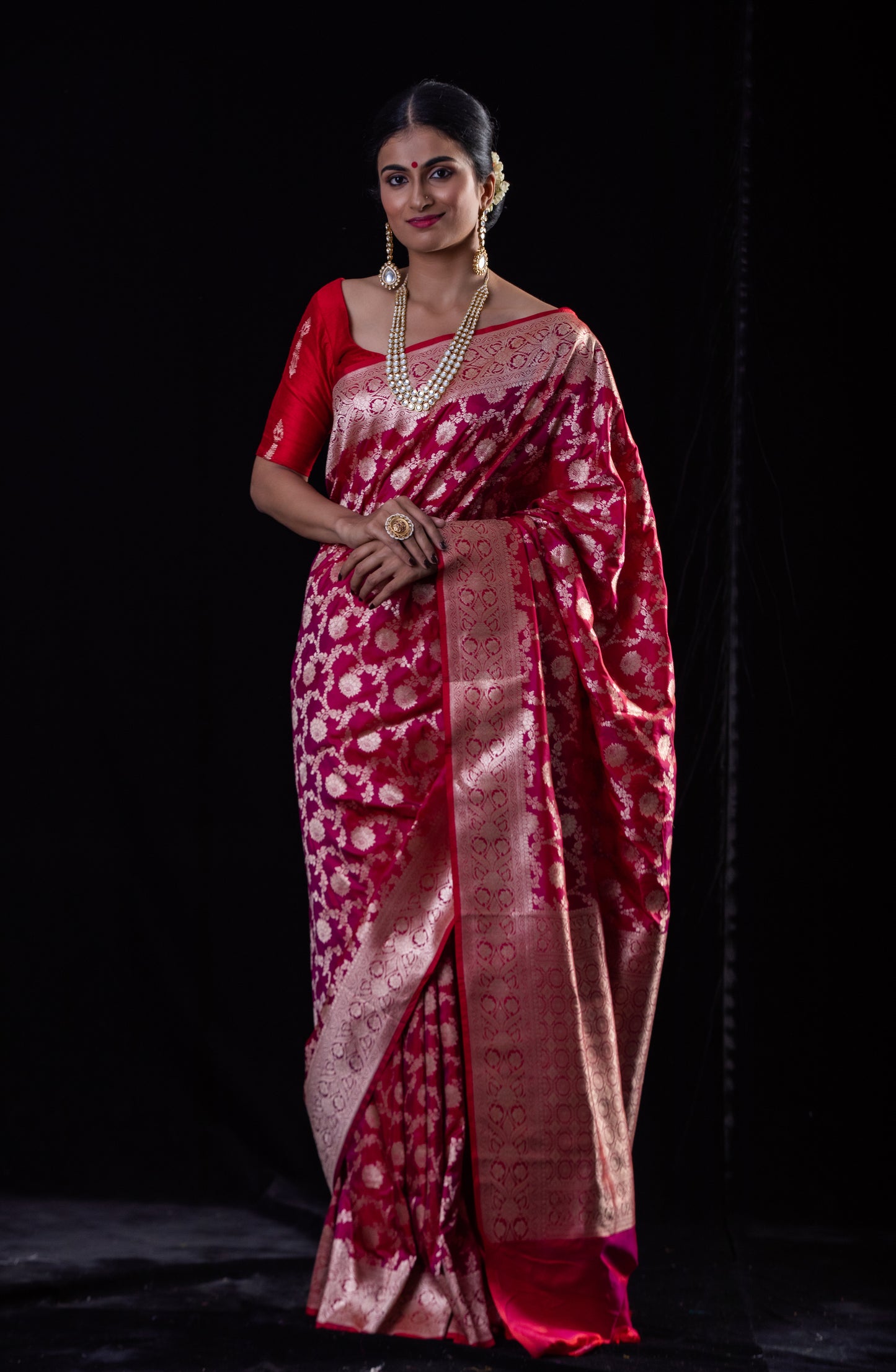 Rani Pink Colour Pure Handloom Cutwork Katan Silk Saree.