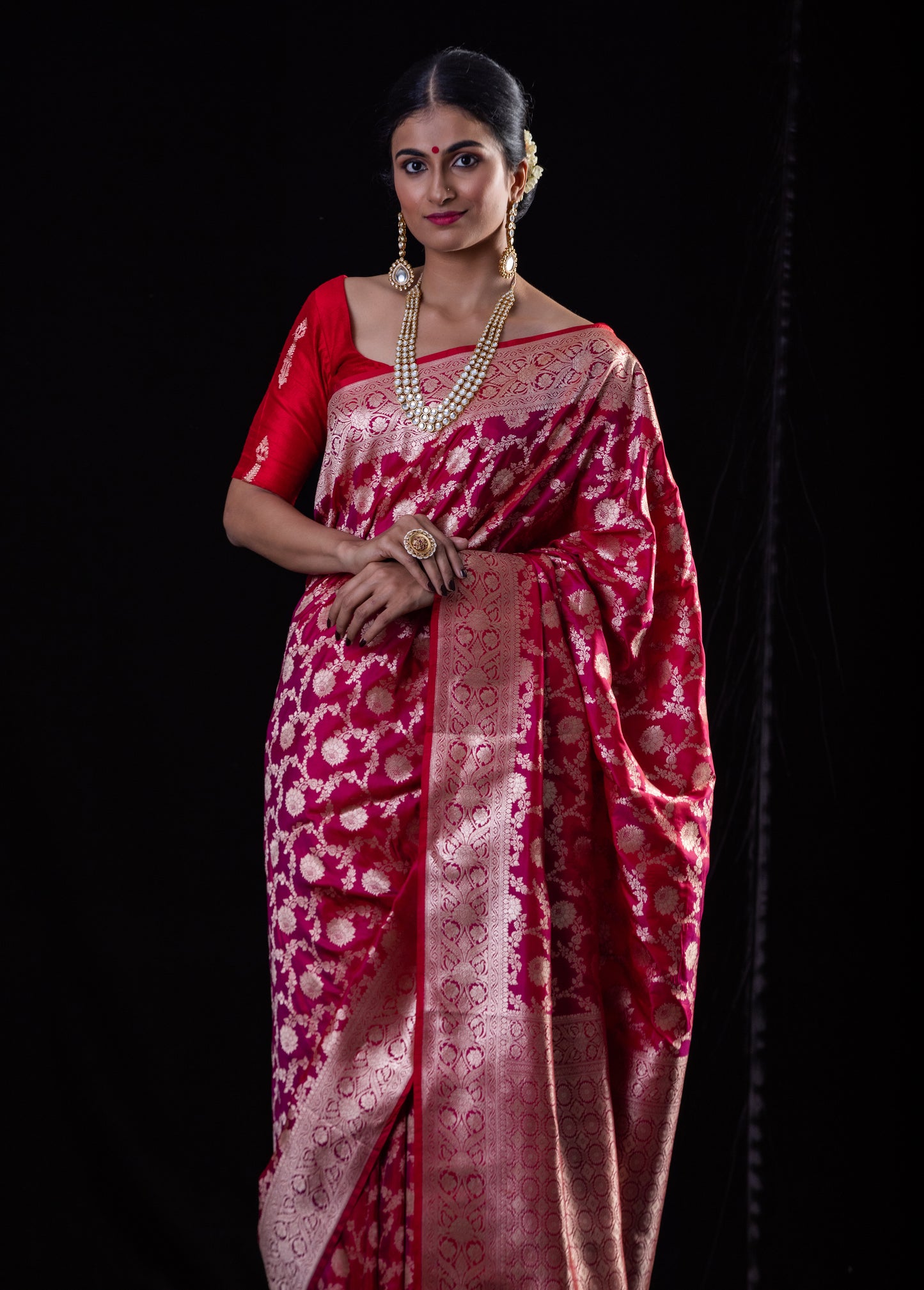 Rani Pink Colour Pure Handloom Cutwork Katan Silk Saree.