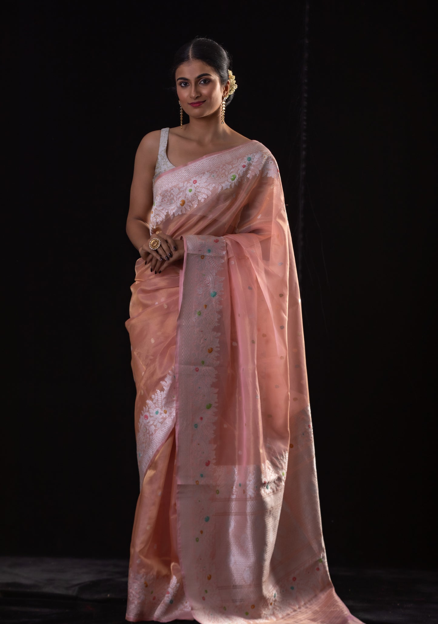 Light Pink Colour Pure Handwoven Kora Silk Kadwa Meenakari Banarasi Saree