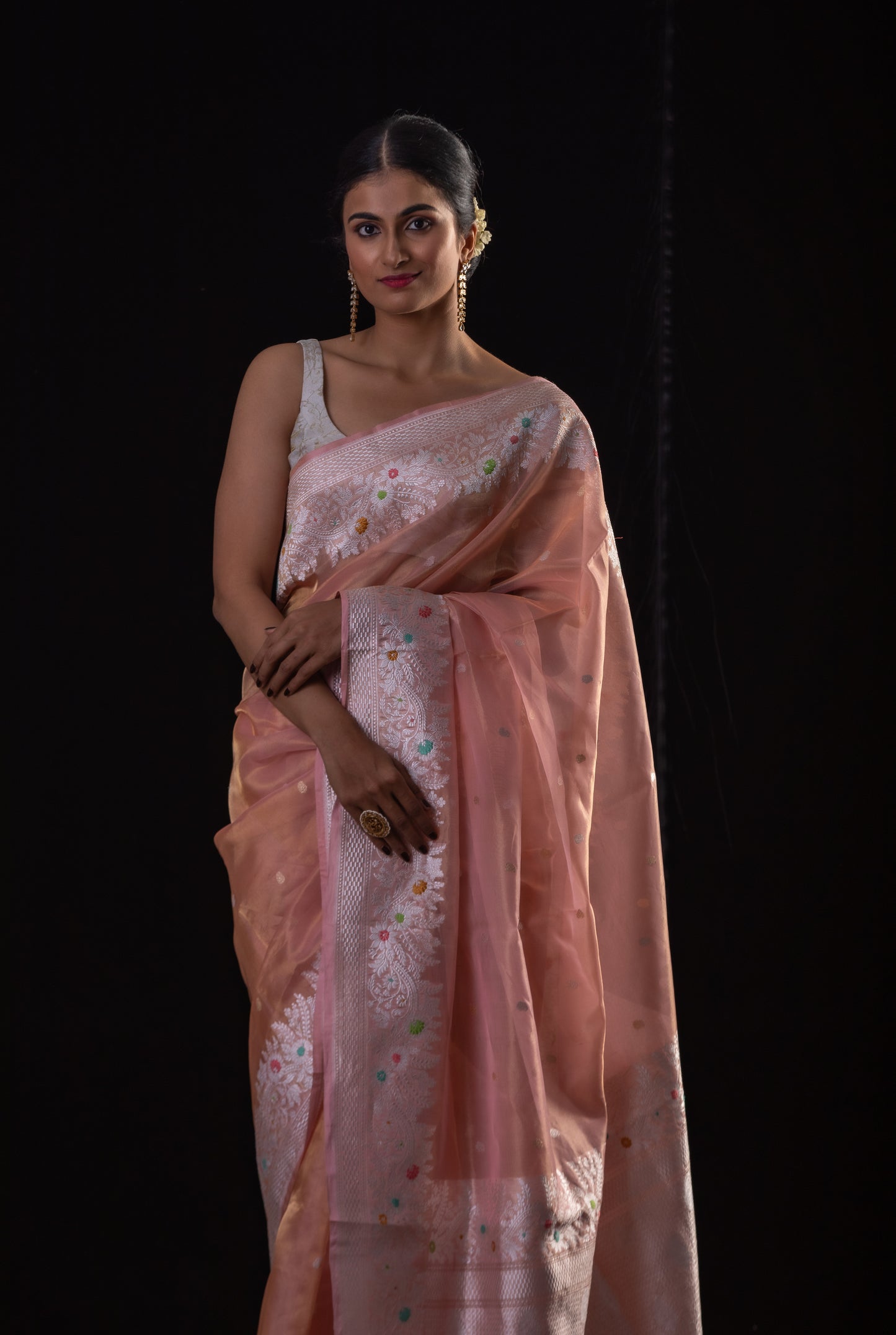 Light Pink Colour Pure Handwoven Kora Silk Kadwa Meenakari Banarasi Saree