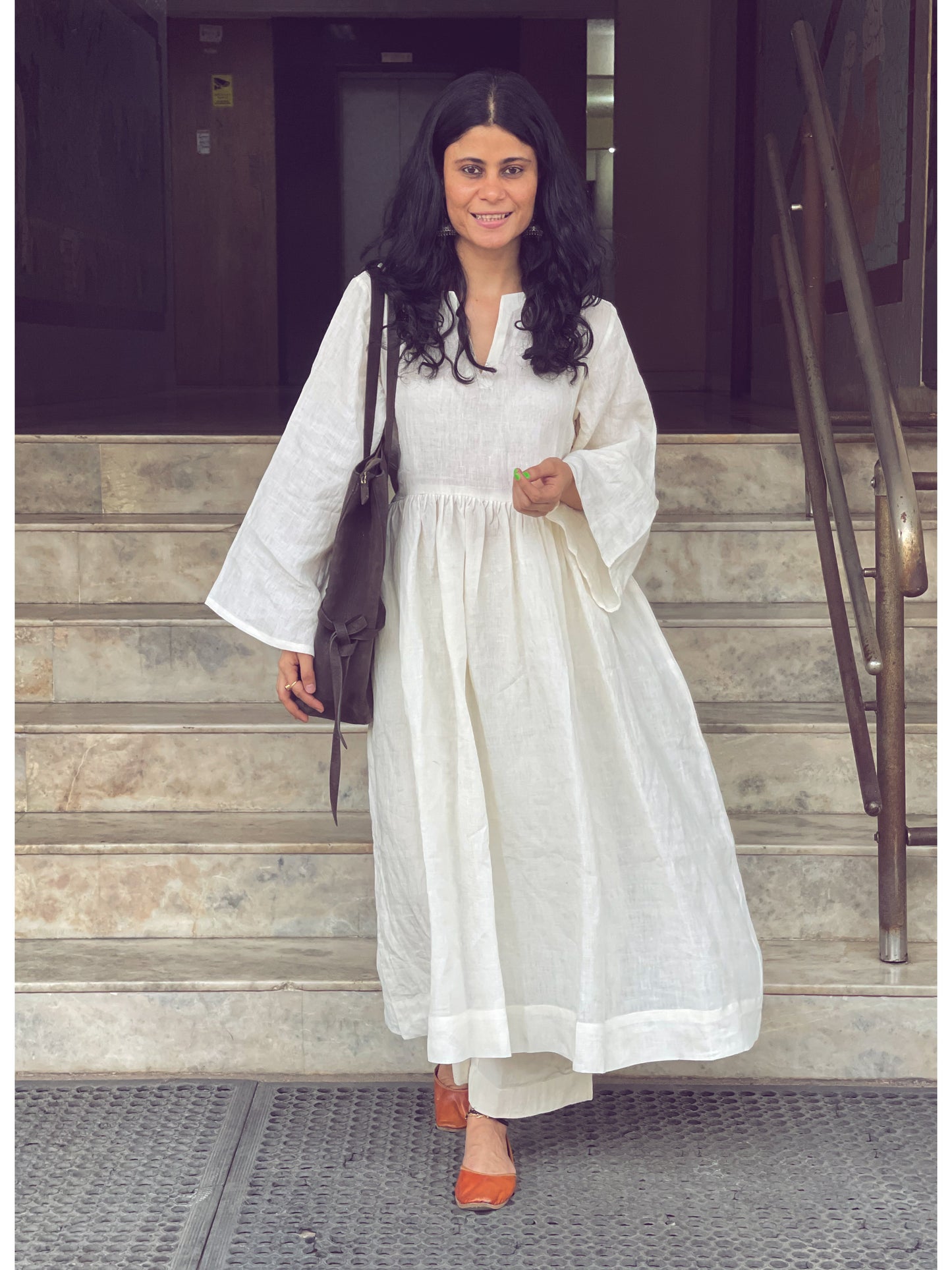 Handwoven Linen kalidar kurta