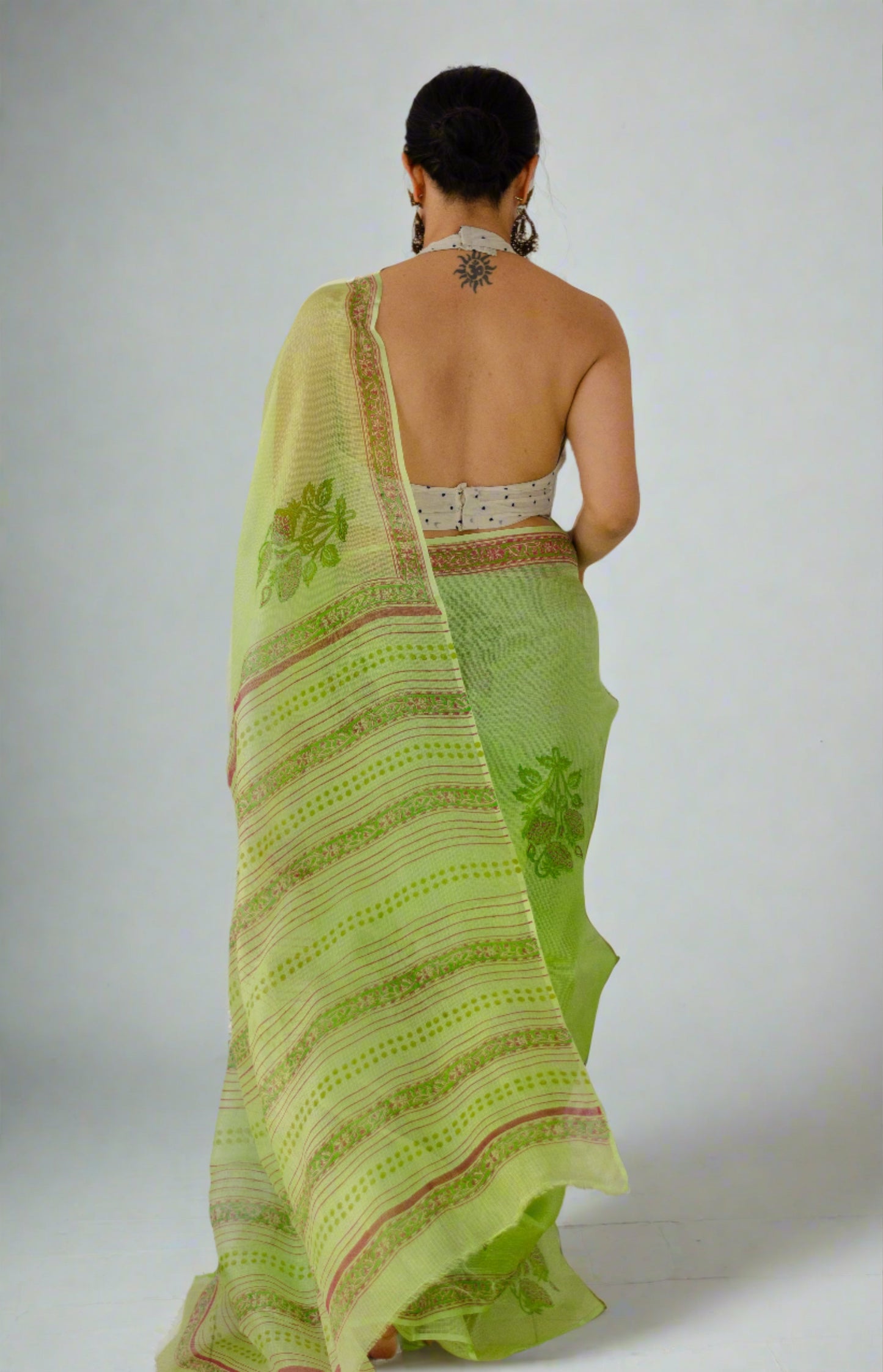 Hand Block Printed Kota Silk Saree.