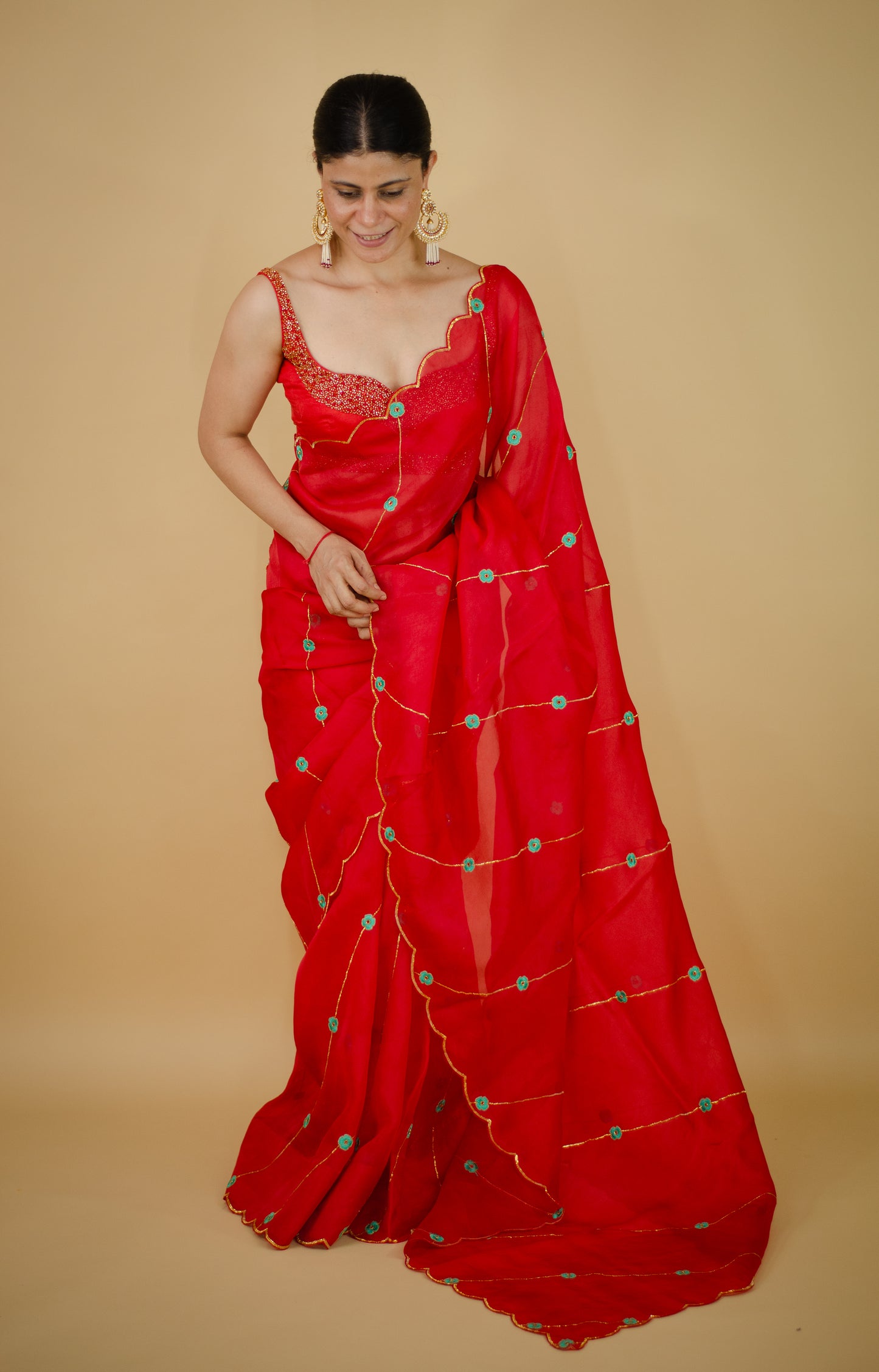Sequence & Resham thread Hand Embroidered Handloom Organza Silk Saree.
